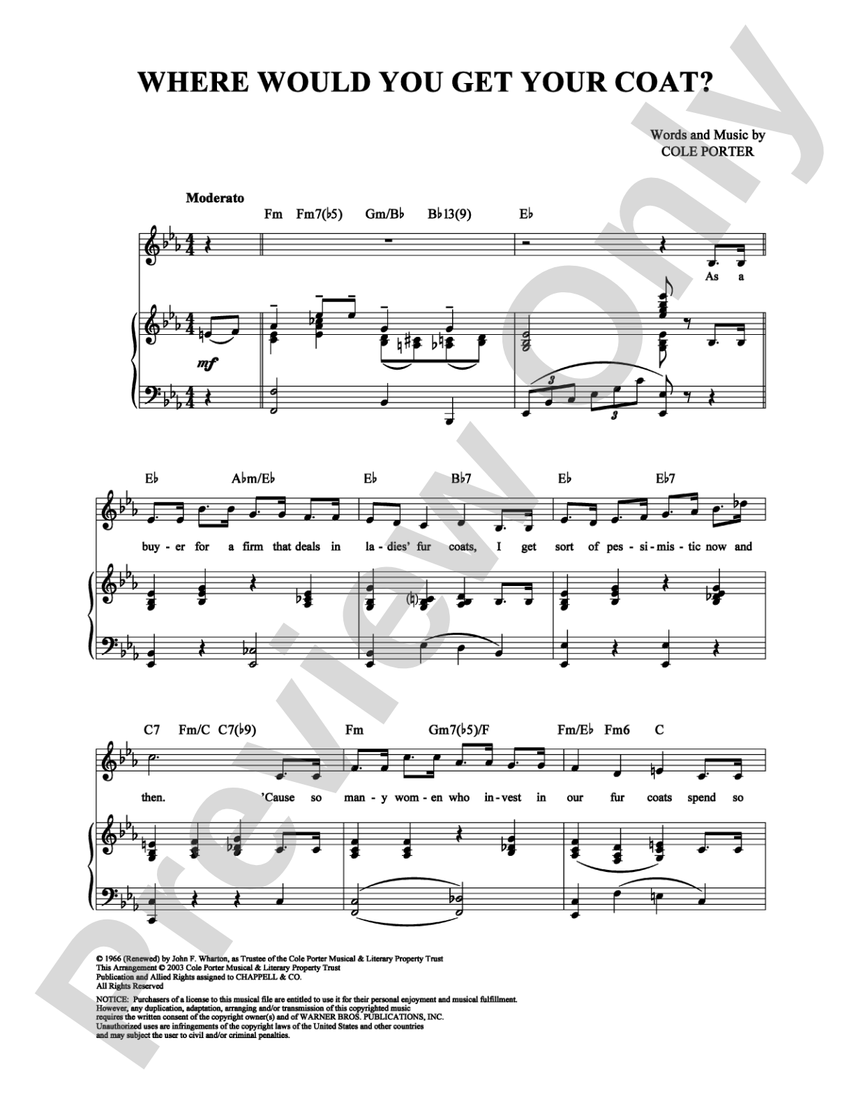 Where Would You Get Your Coat?: Piano/Vocal/Chords Digital Sheet Music