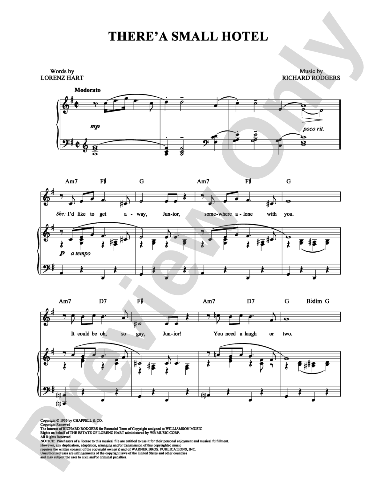 There's a Small Hotel: Piano/Vocal/Chords Digital Sheet Music