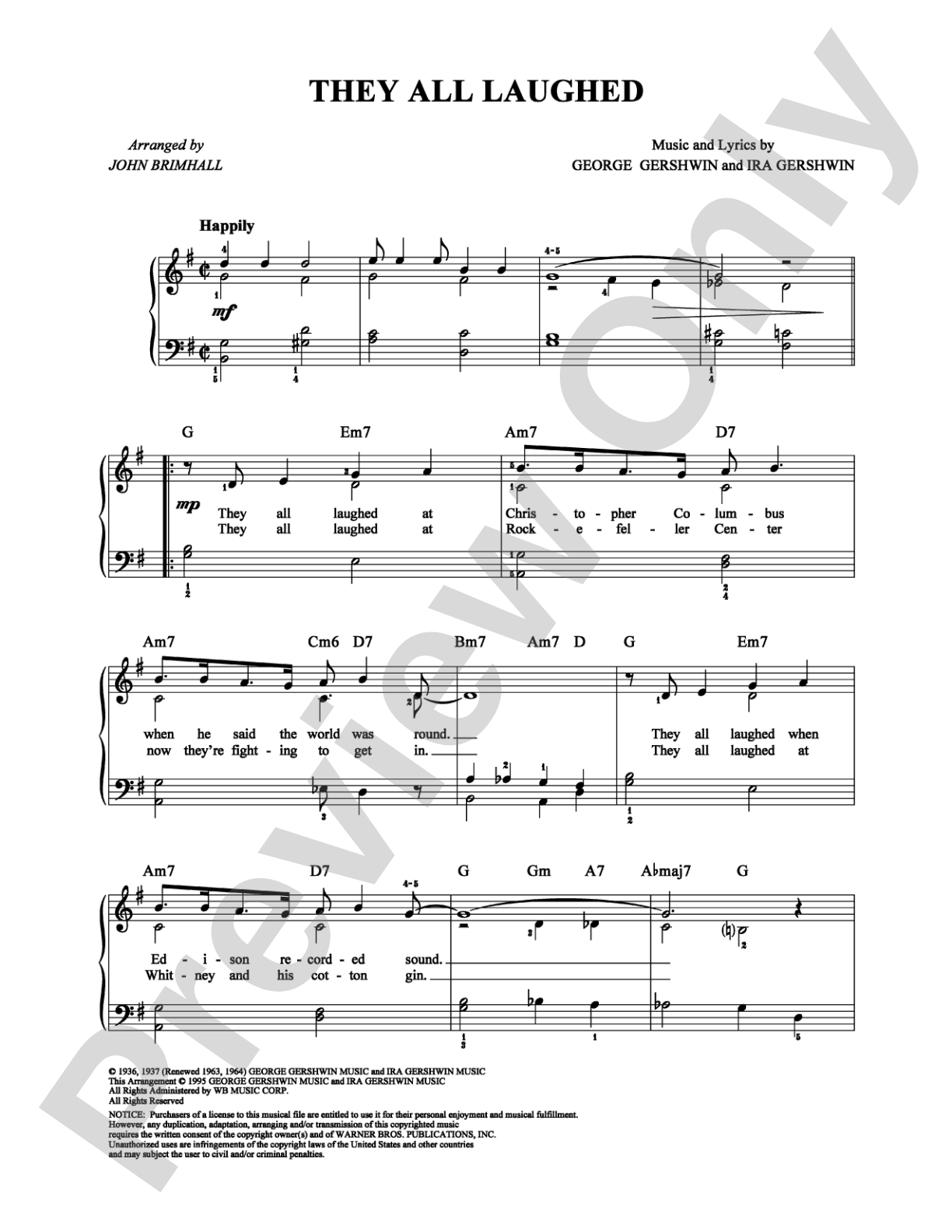 They All Laughed: Easy Piano Digital Sheet Music