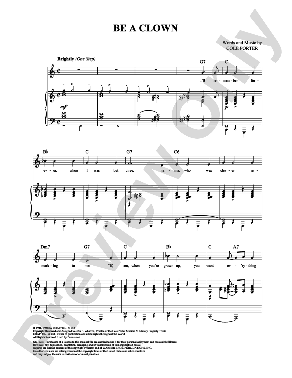 Be A Clown: Piano/Vocal/Chords Digital Sheet Music