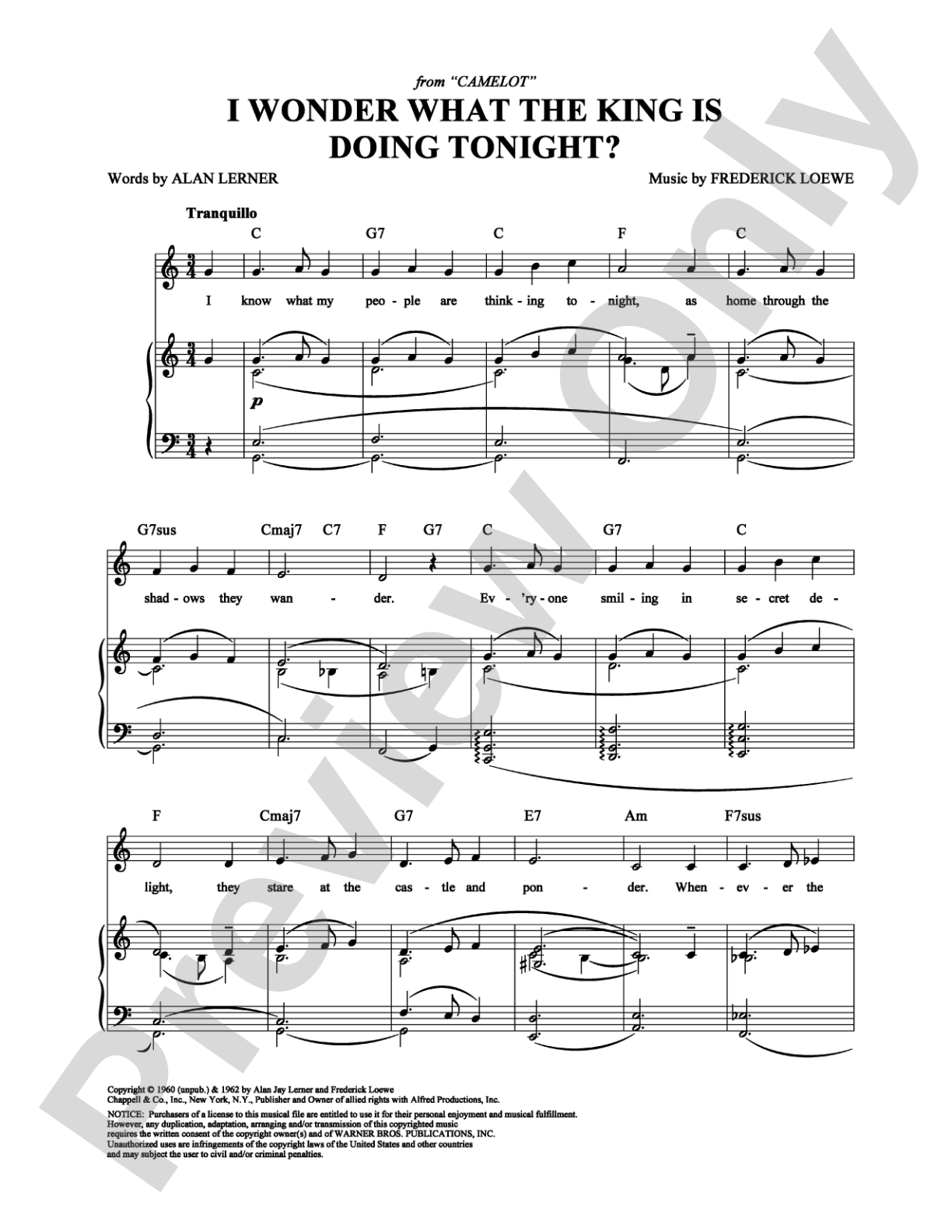 I Wonder What The King Is Doing Tonight?: Piano/Vocal/Chords Digital Sheet Music