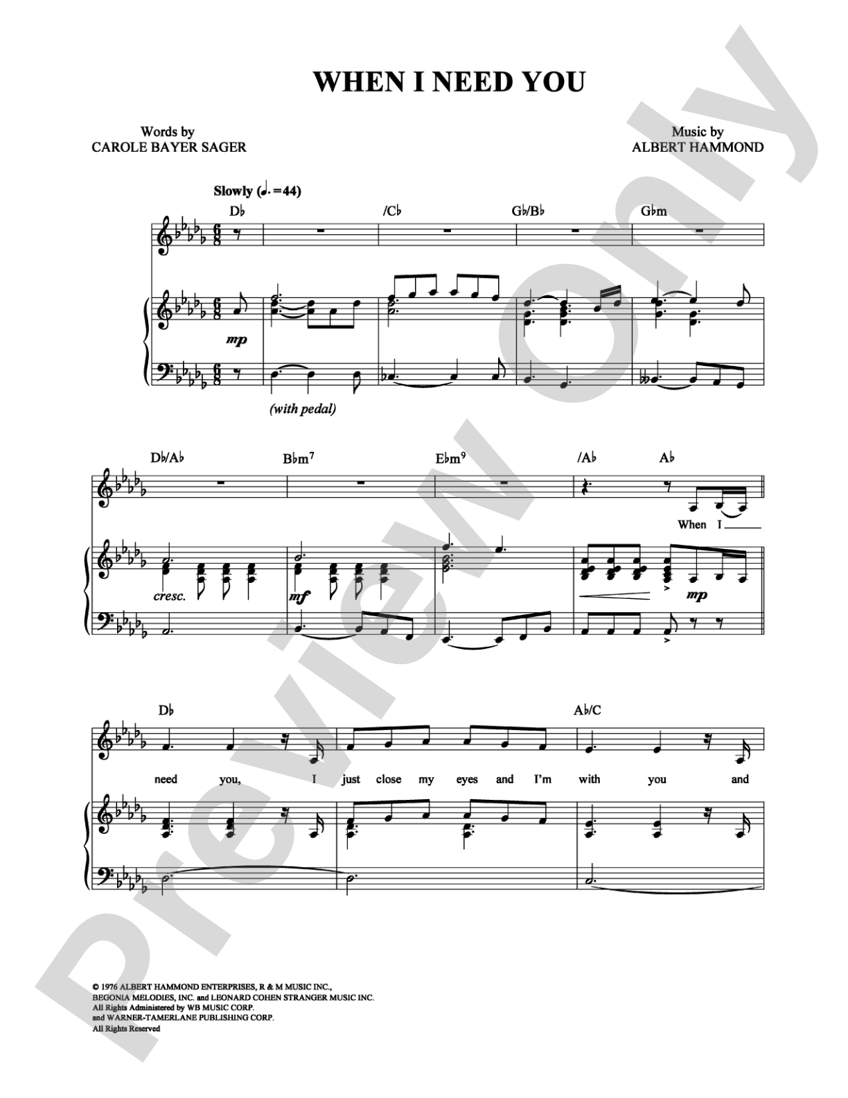 When I Need You: Piano/Vocal/Chords Digital Sheet Music