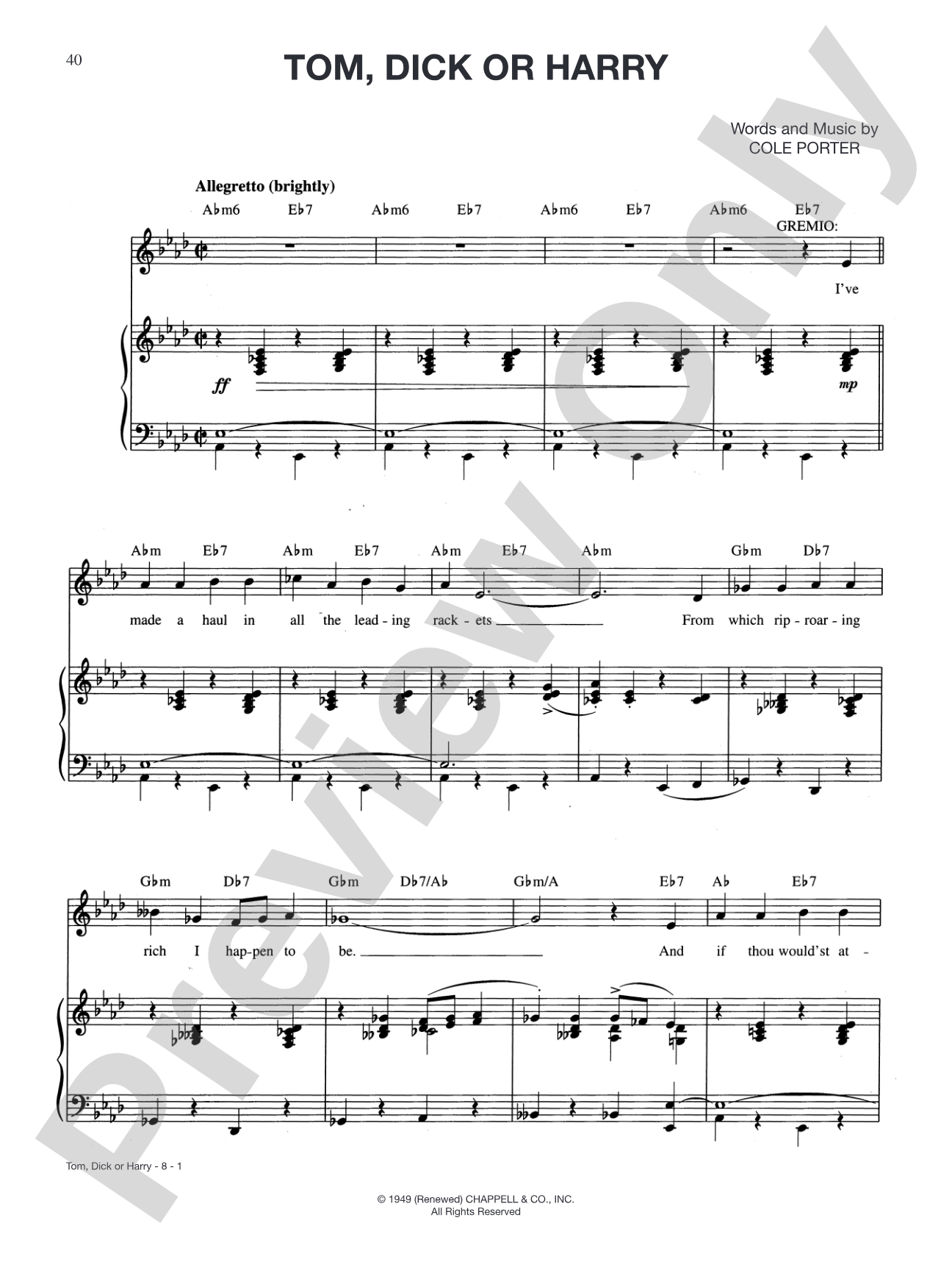 Tom, Dick or Harry: Piano/Vocal/Chords