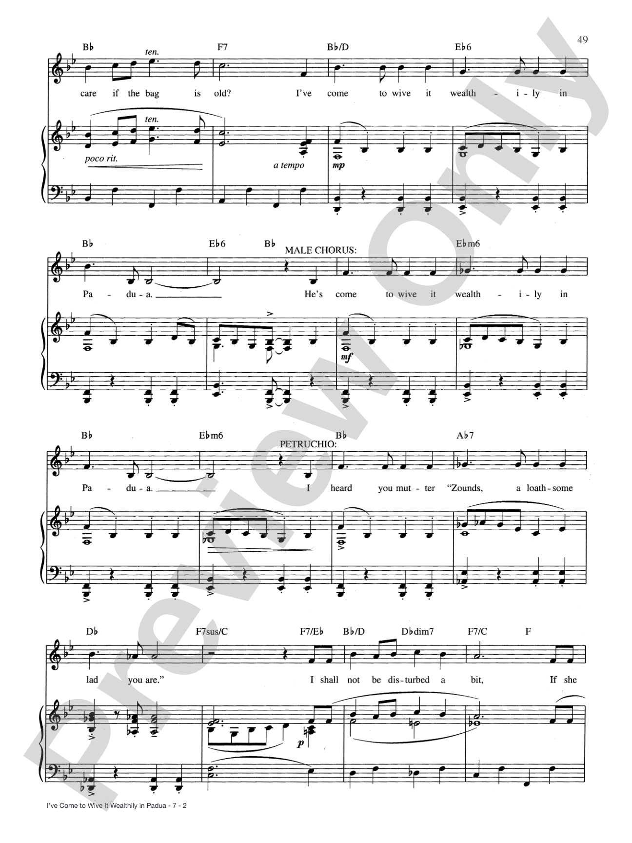 I've Come to Wive It Wealthily in Padua: Piano/Vocal/Chords