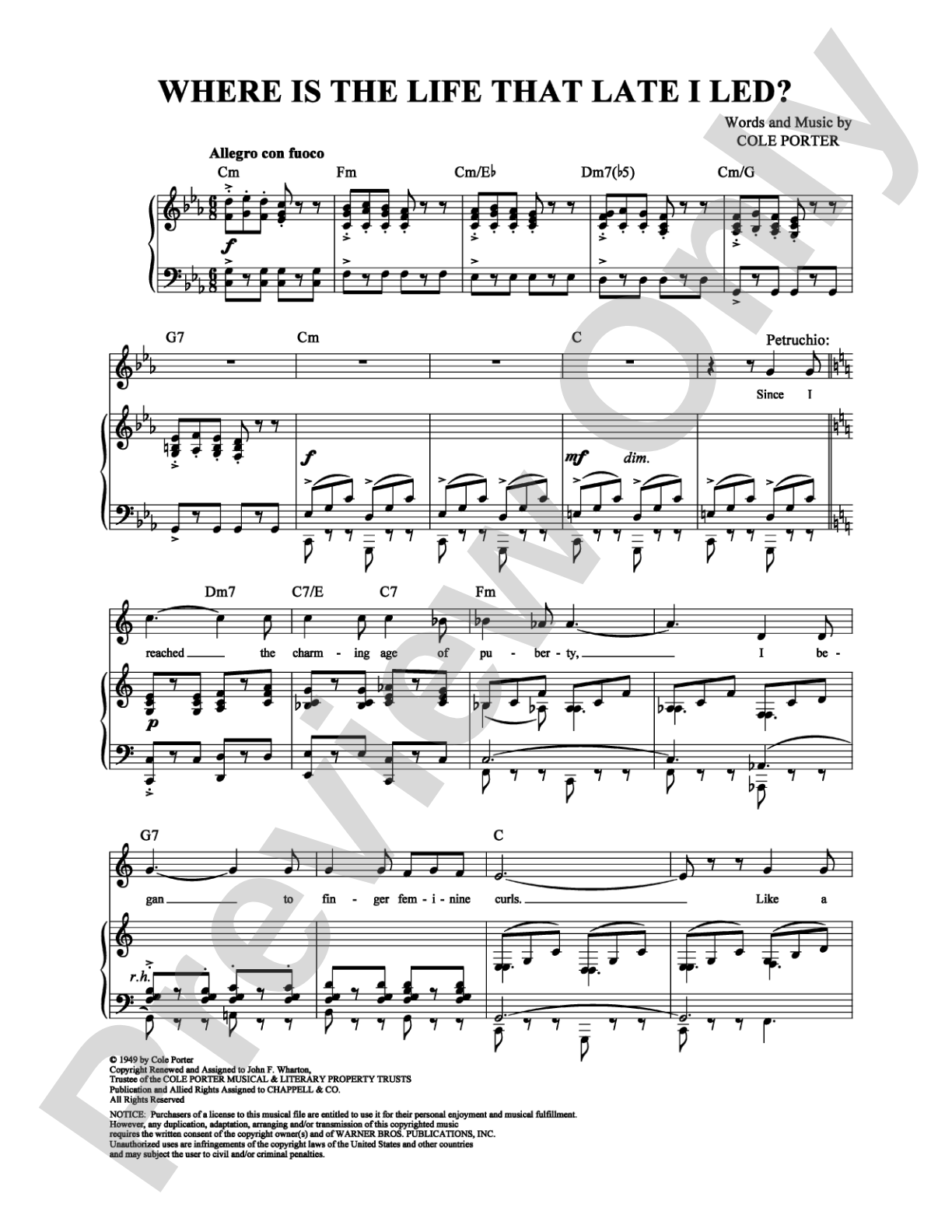 Where Is the Life That Late I Led?: Piano/Vocal/Chords Digital Sheet Music