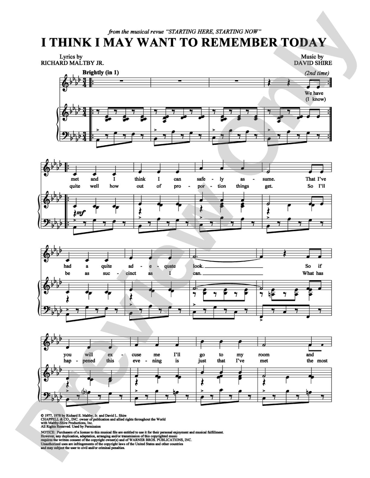 I Think I May Want to Remember Today: Piano/Vocal/Chords Digital Sheet Music