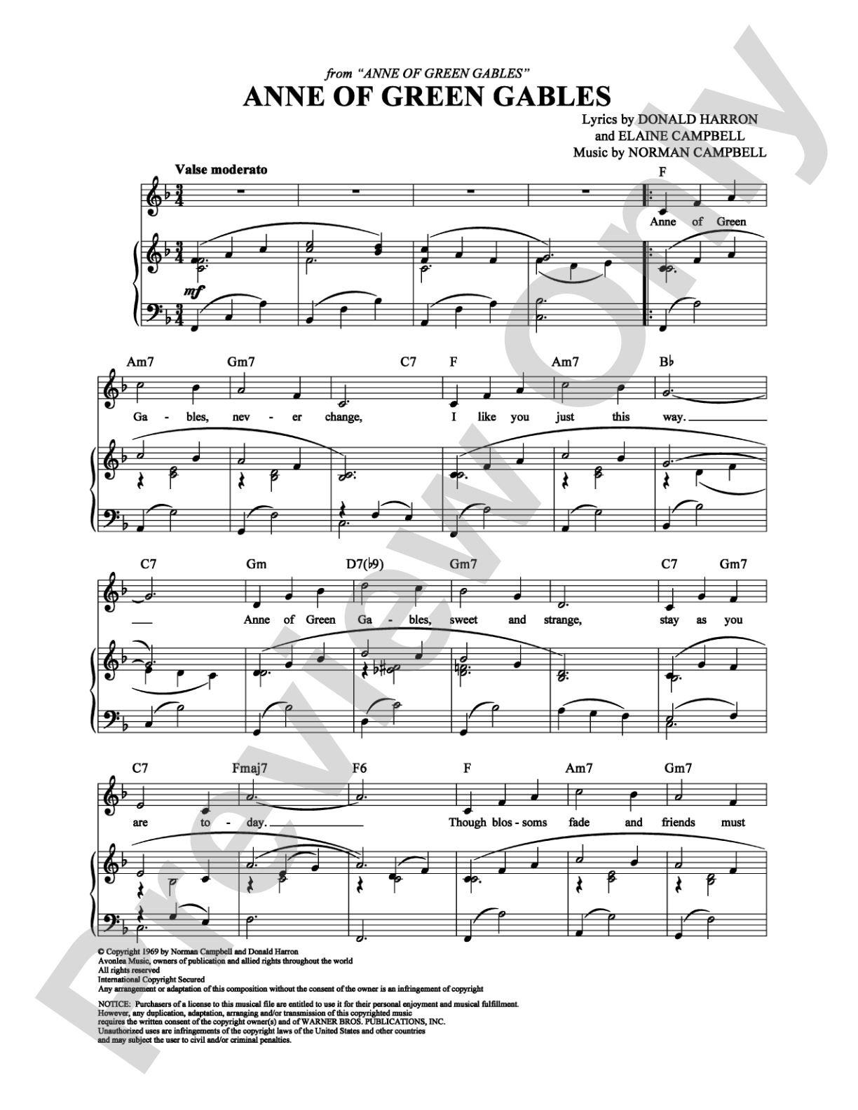 Anne of Green Gables: Piano/Vocal/Chords Digital Sheet Music