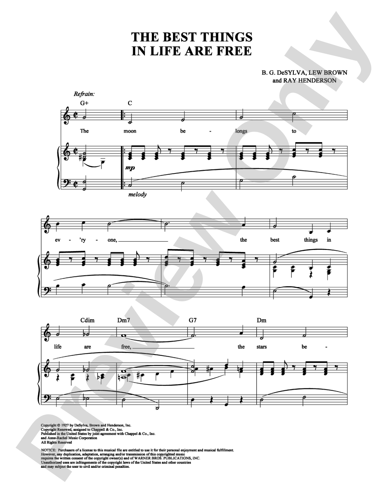 The Best Things in Life Are Free: Piano/Vocal/Chords Digital Sheet Music