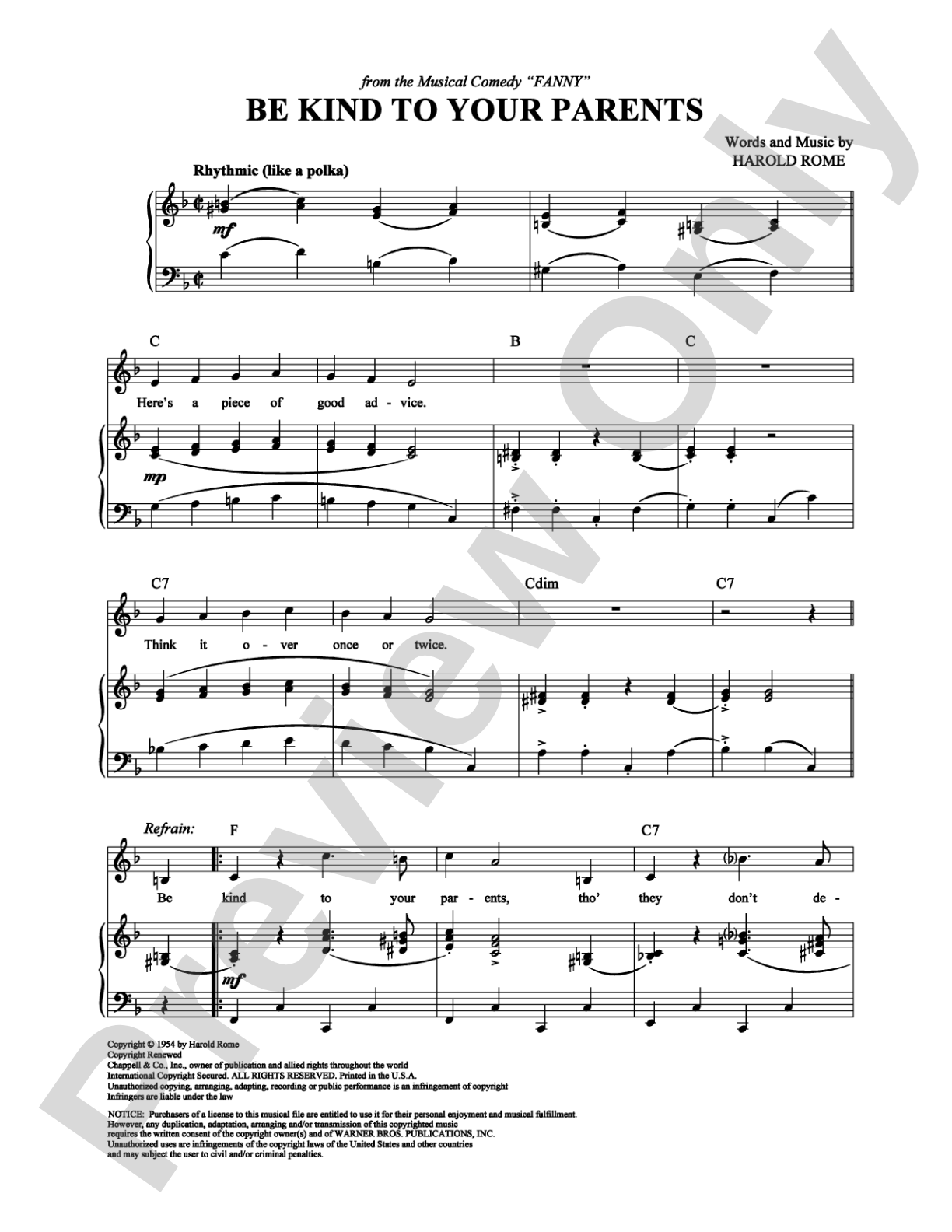 Be Kind to Your Parents: Piano/Vocal/Chords Digital Sheet Music