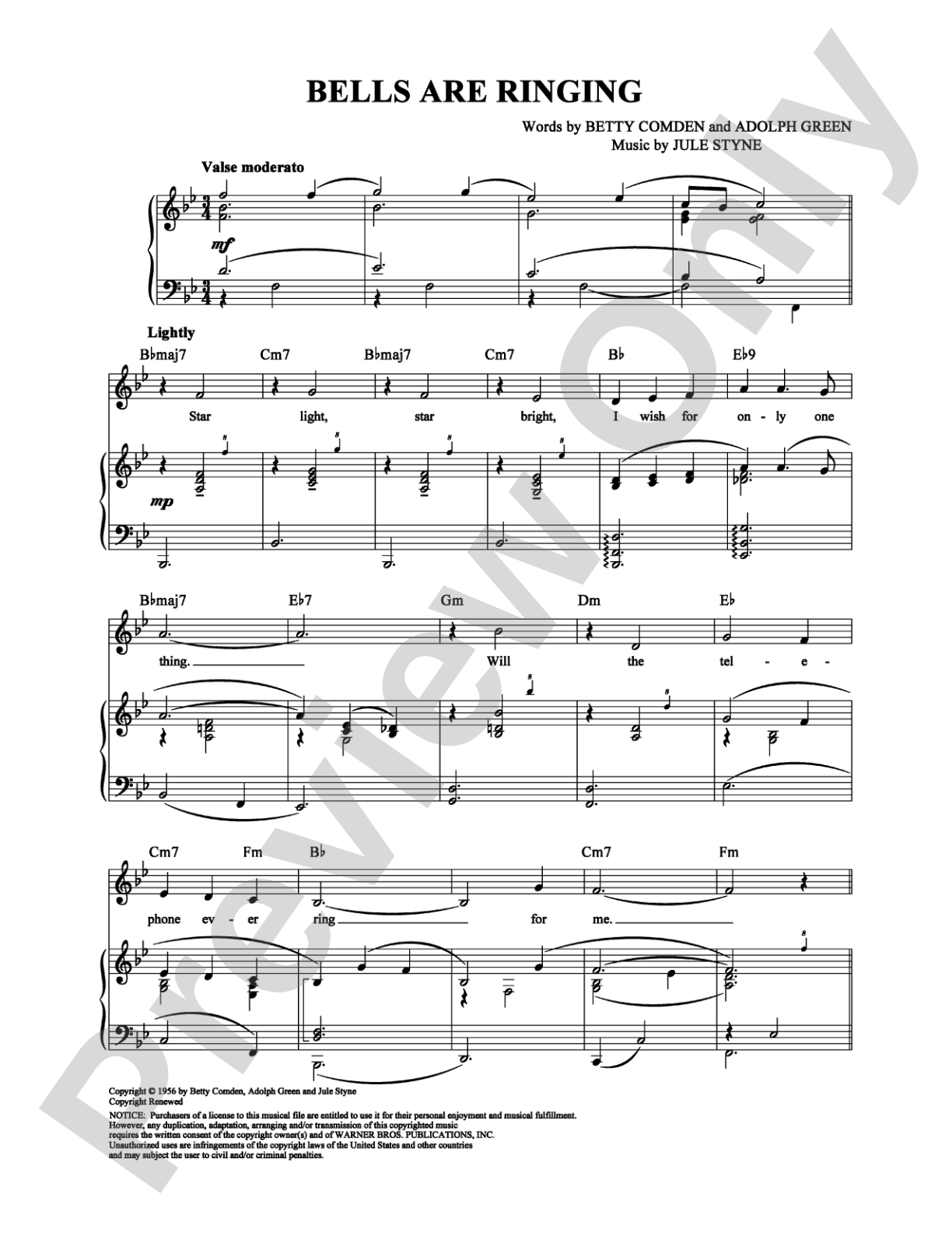 Bells Are Ringing: Piano/Vocal/Chords Digital Sheet Music