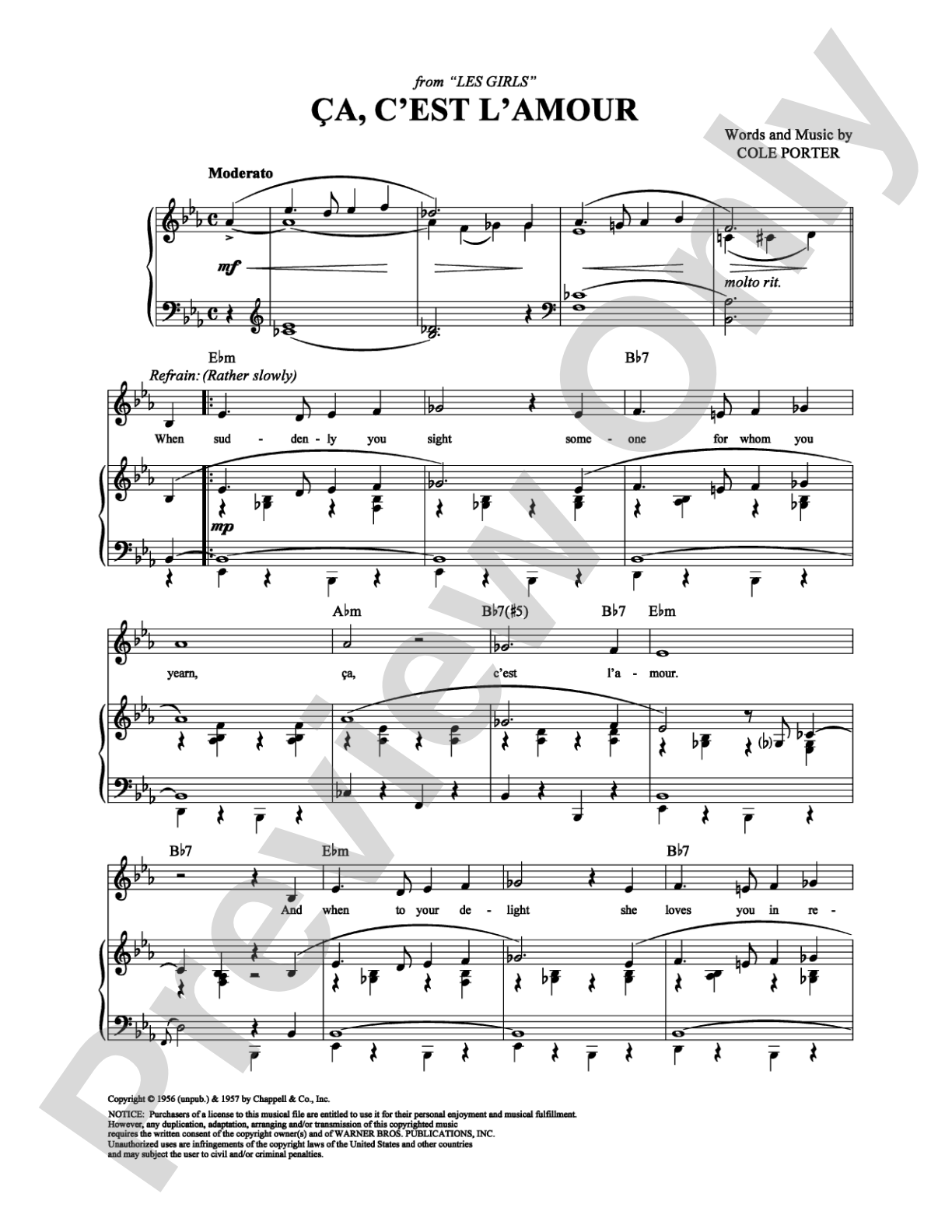 Ca, C'est L'Amour: Piano/Vocal/Chords Digital Sheet Music