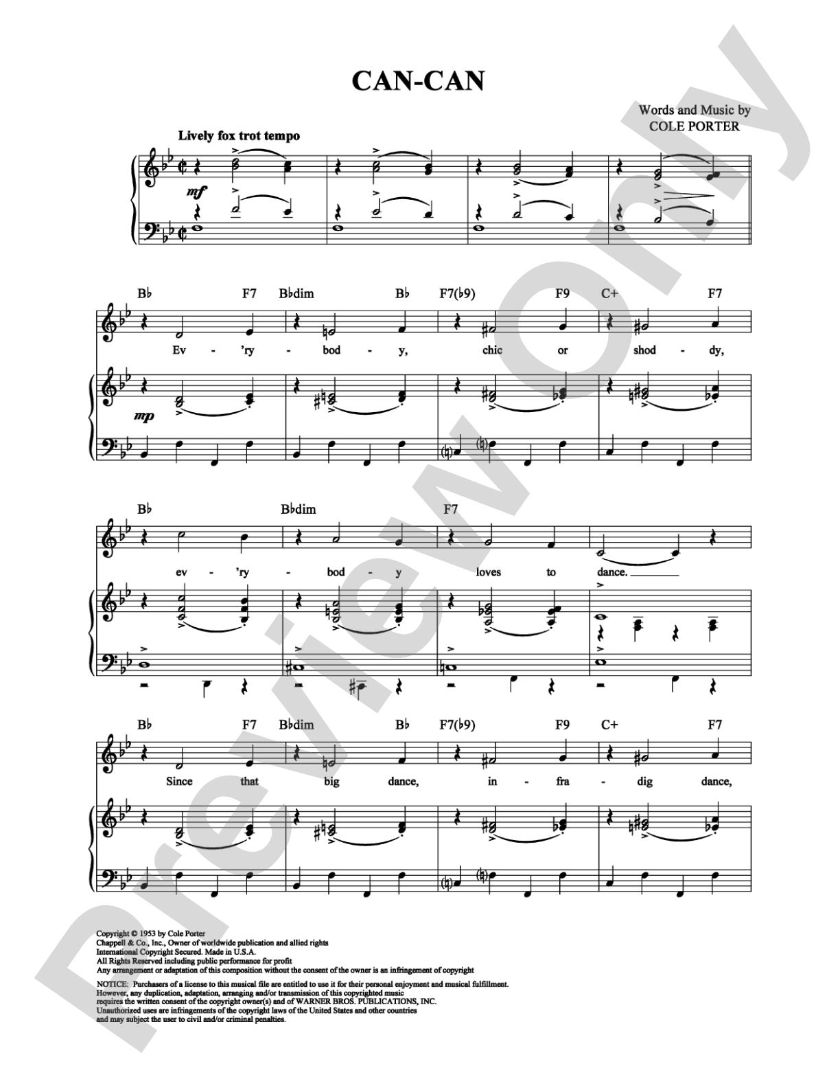 Can-Can: Piano/Vocal/Chords Digital Sheet Music