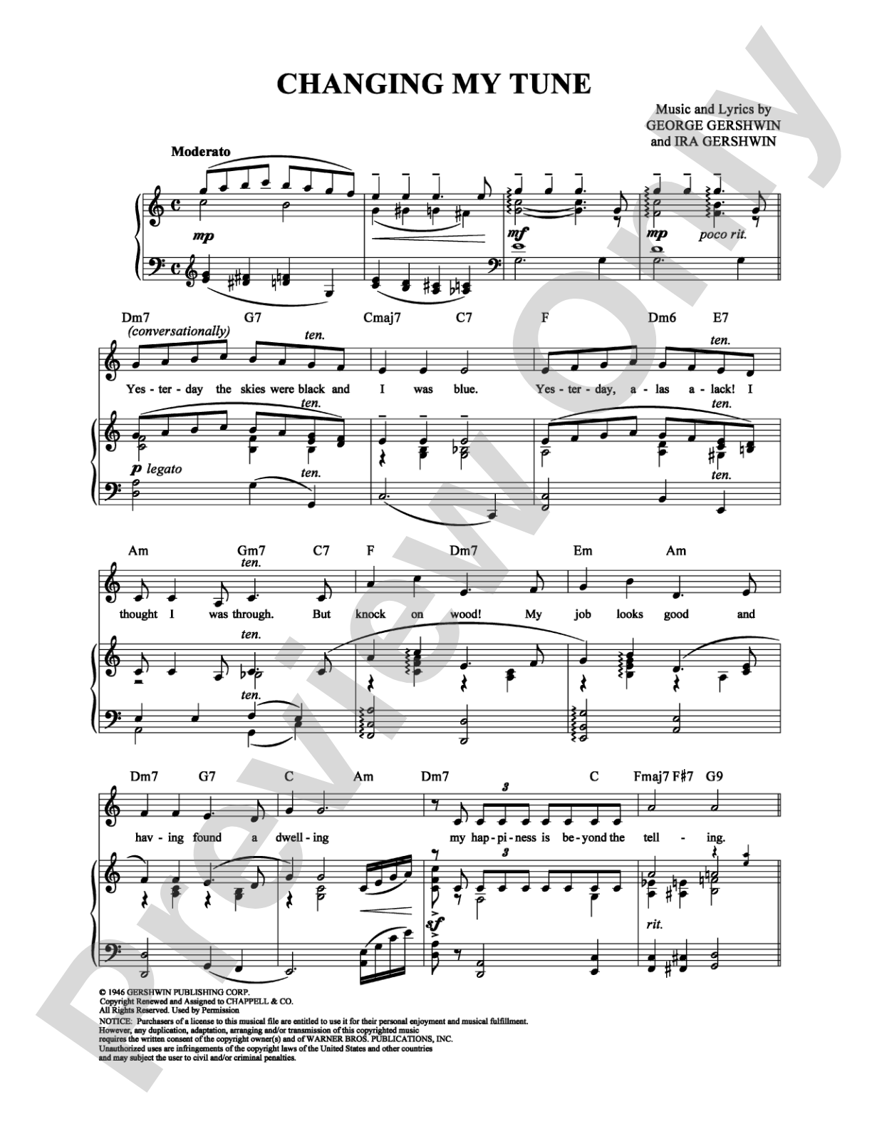 Changing My Tune: Piano/Vocal/Chords Digital Sheet Music