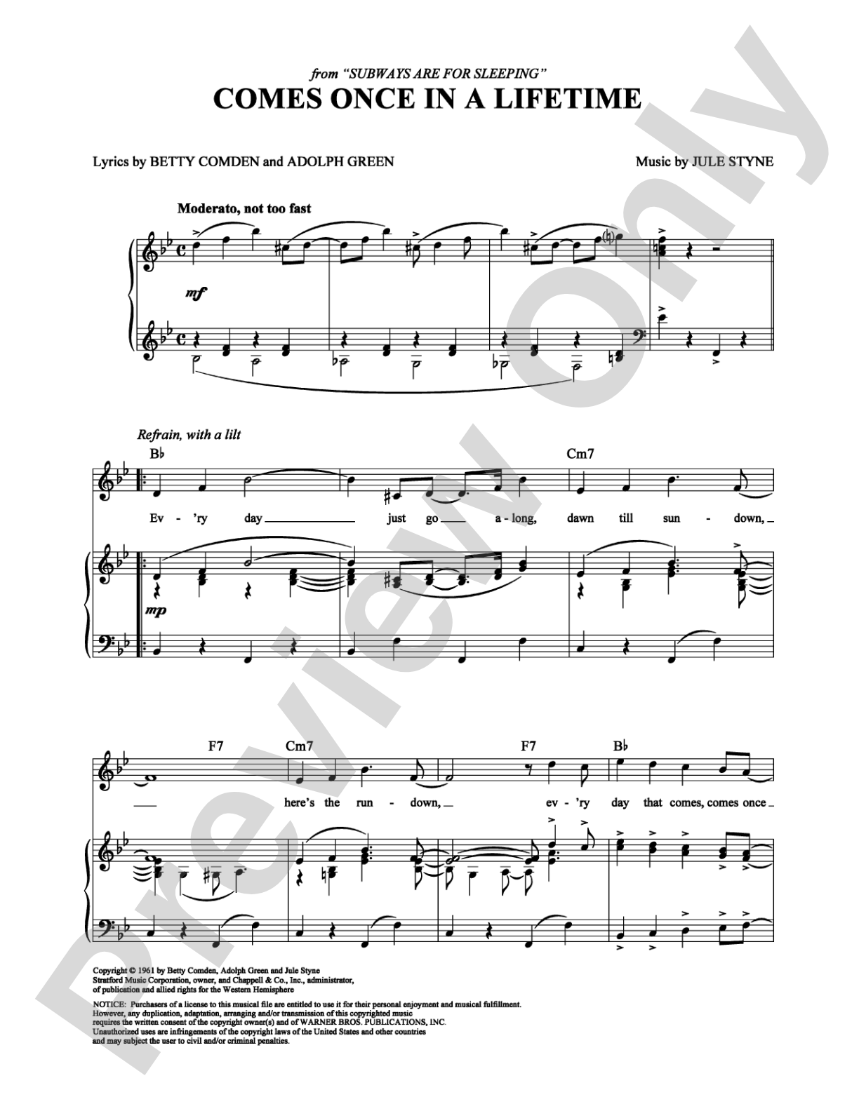 Comes Once In A Lifetime: Piano/Vocal/Chords Digital Sheet Music