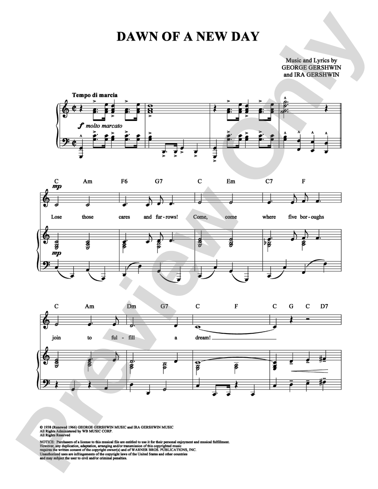 Dawn of a New Day: Piano/Vocal/Chords Digital Sheet Music