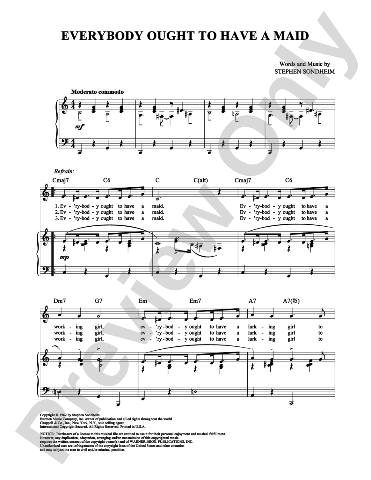 Everybody Ought to Have a Maid: Piano/Vocal/Chords Digital Sheet Music