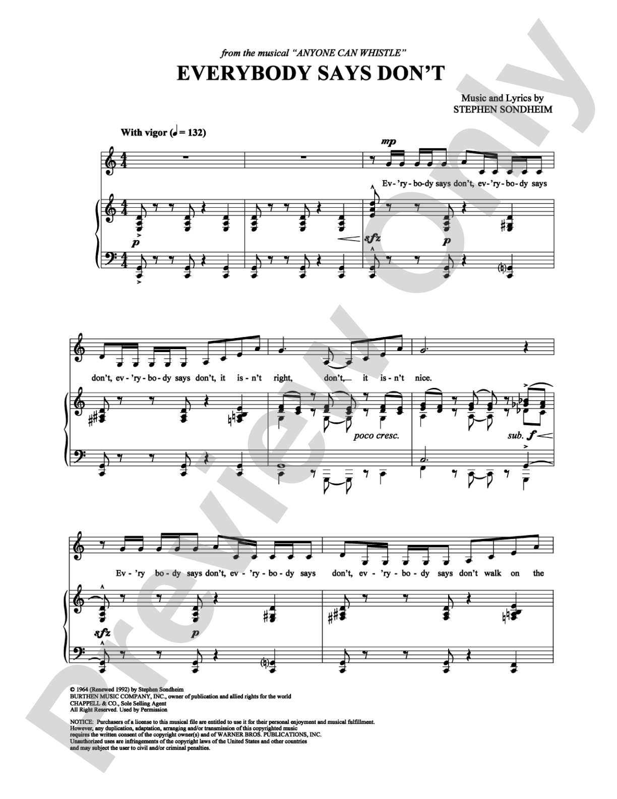 Everybody Says Don't: Piano/Vocal/Chords Digital Sheet Music