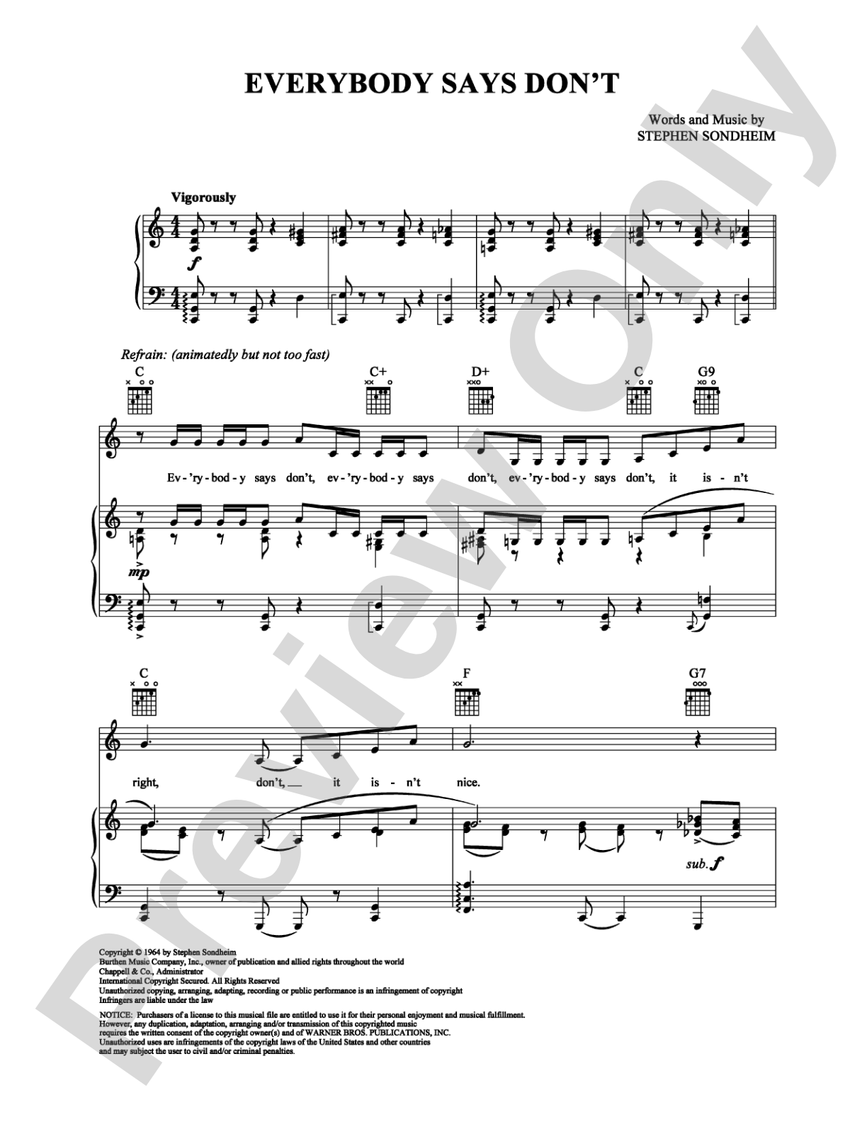 Everybody Says Don't: Piano/Vocal/Chords Digital Sheet Music