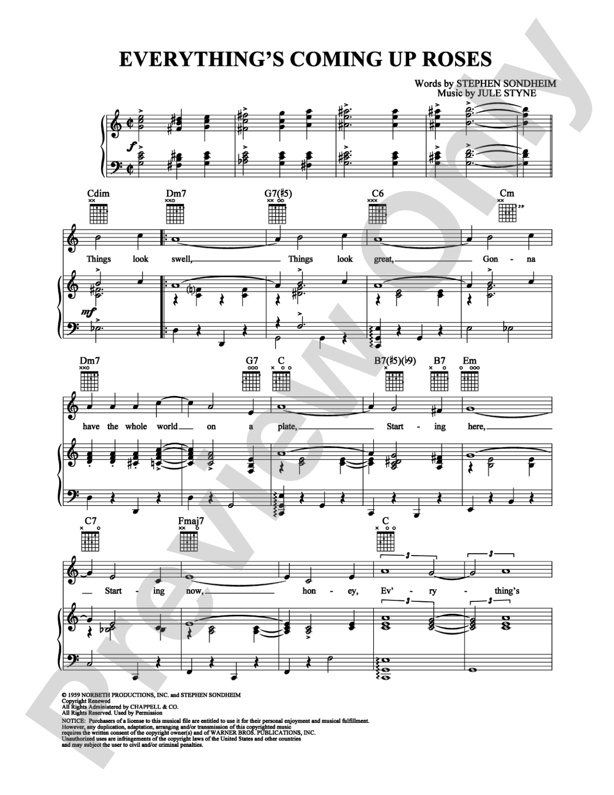 Everything's Coming Up Roses: Piano/Vocal/Chords Digital Sheet Music