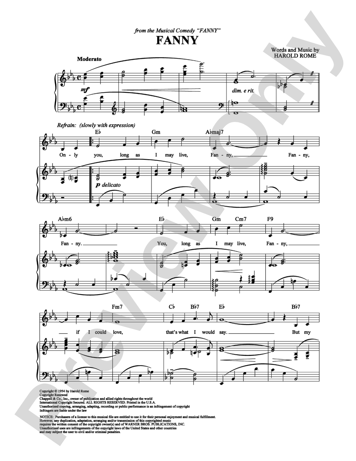 Fanny: Piano/Vocal/Chords Digital Sheet Music