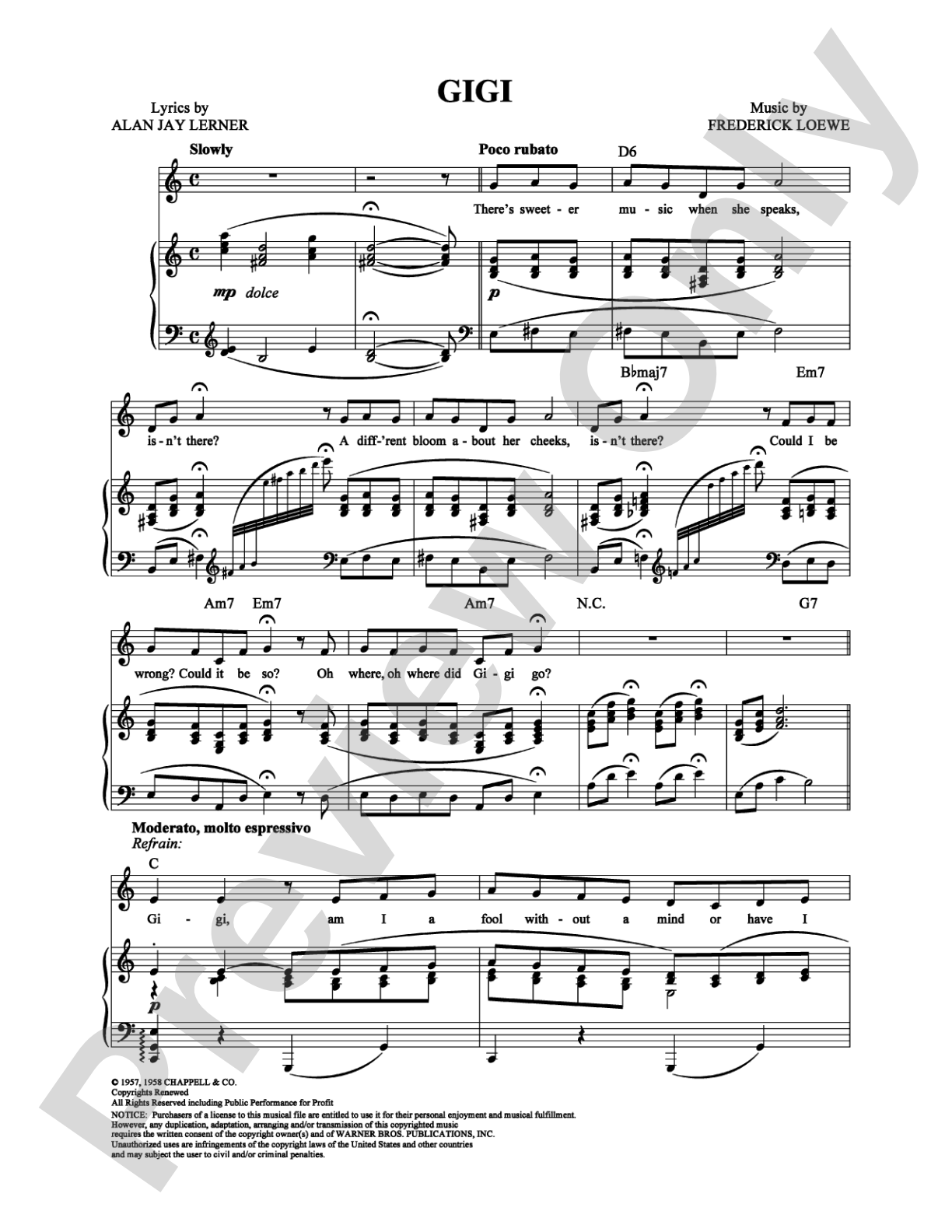 Gigi: Piano/Vocal/Chords Digital Sheet Music