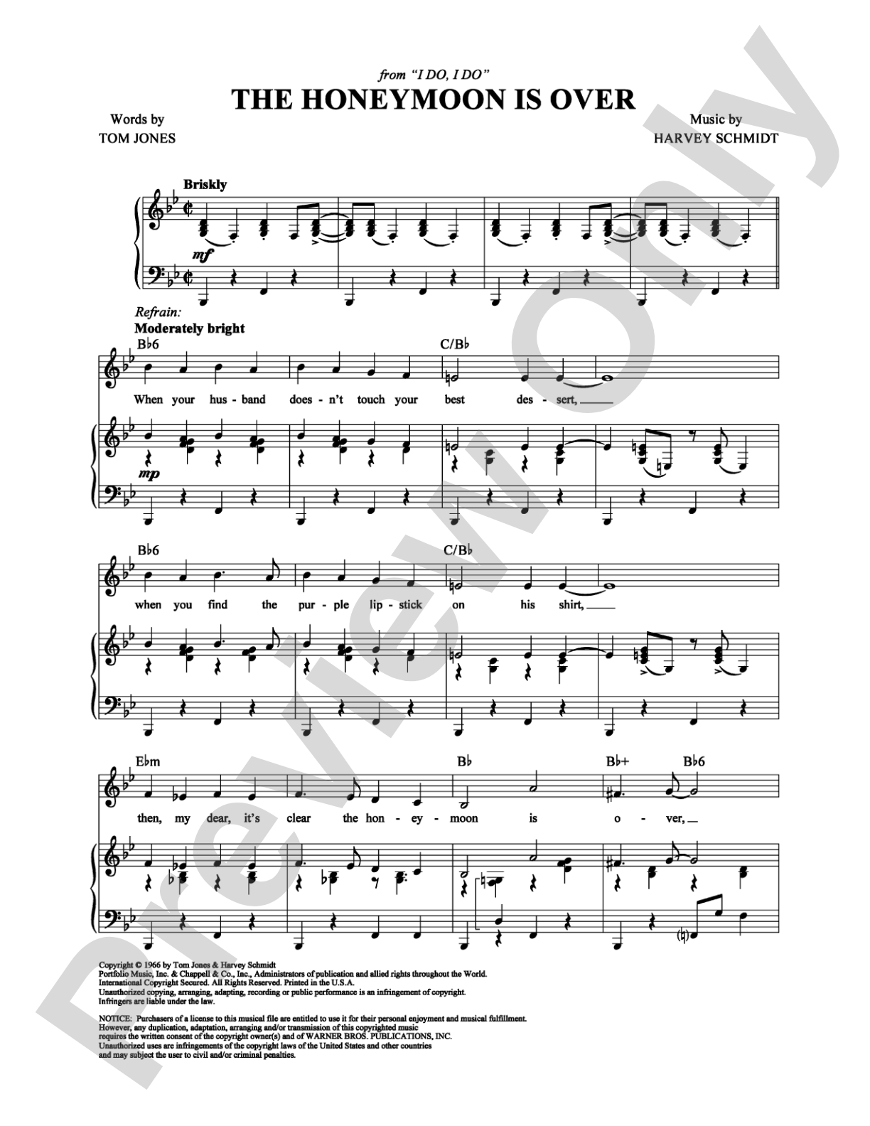 The Honeymoon Is Over: Piano/Vocal/Chords Digital Sheet Music
