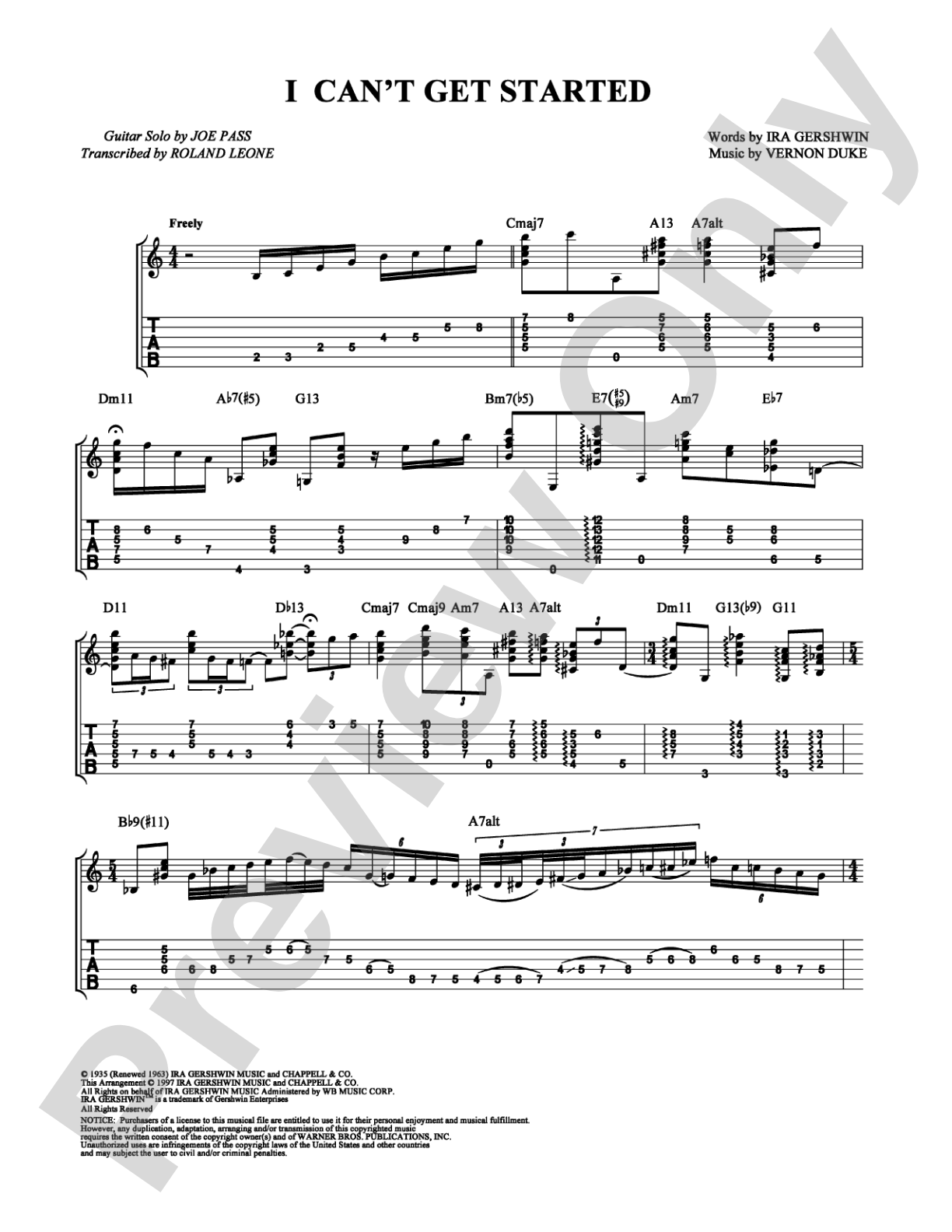 I Can't Get Started: Guitar TAB Digital Sheet Music