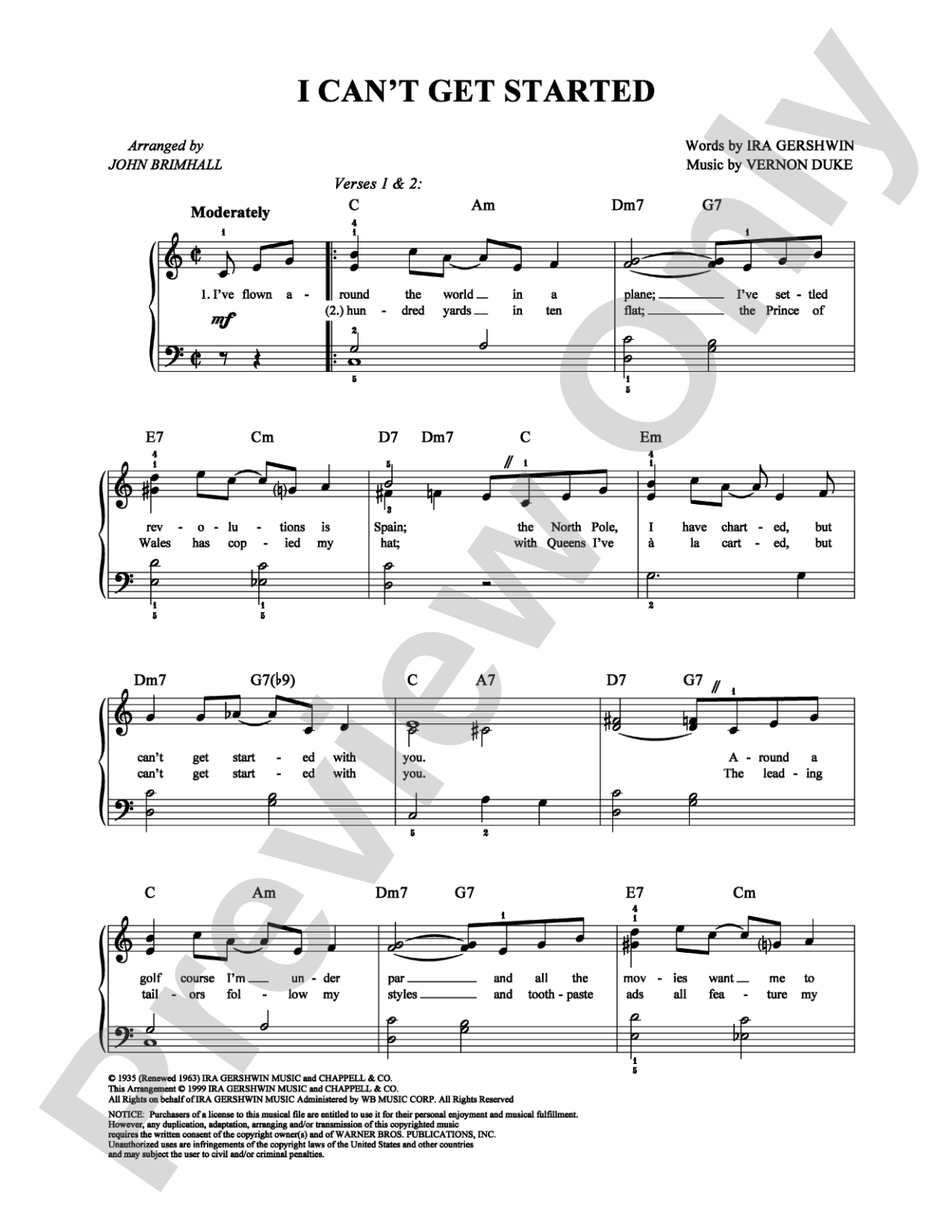 I Can't Get Started: Easy Piano Digital Sheet Music
