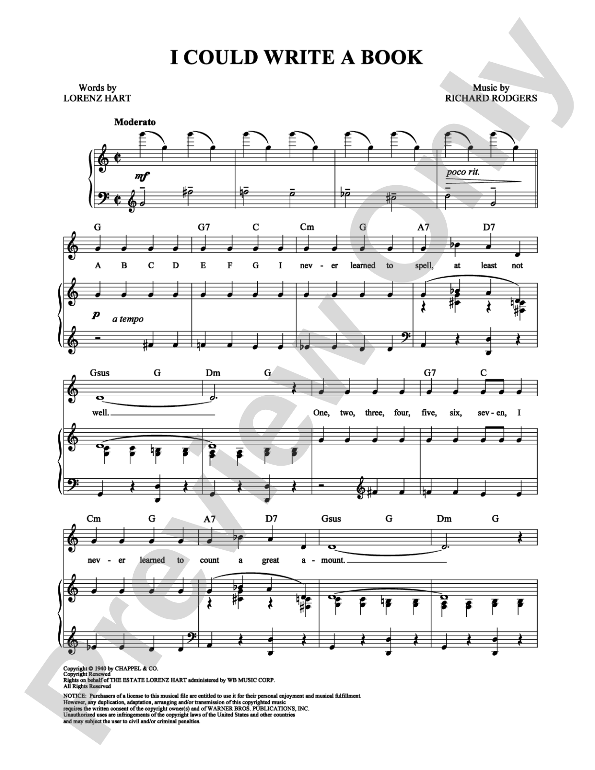 I Could Write a Book: Piano/Vocal/Chords Digital Sheet Music