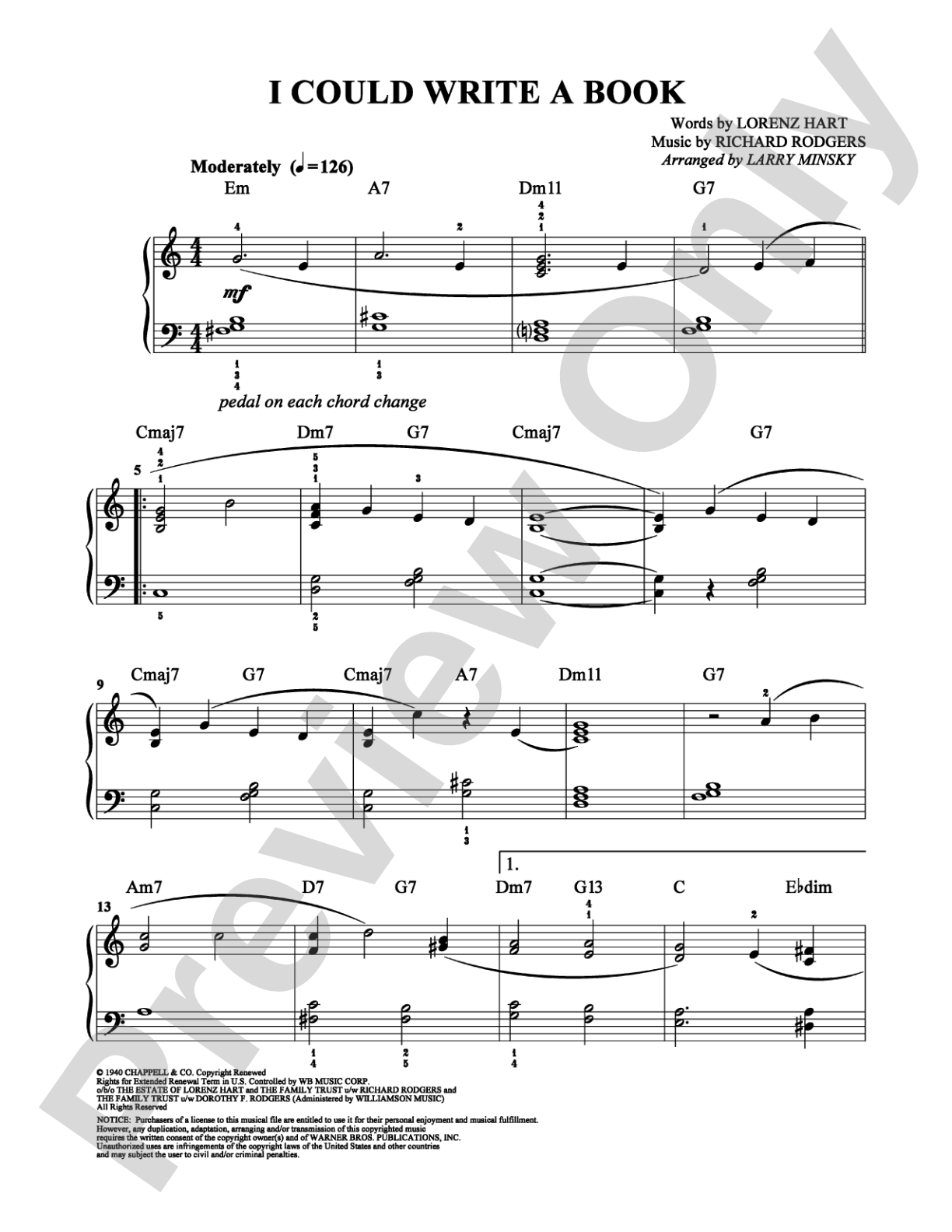 I Could Write a Book: Easy Piano Digital Sheet Music
