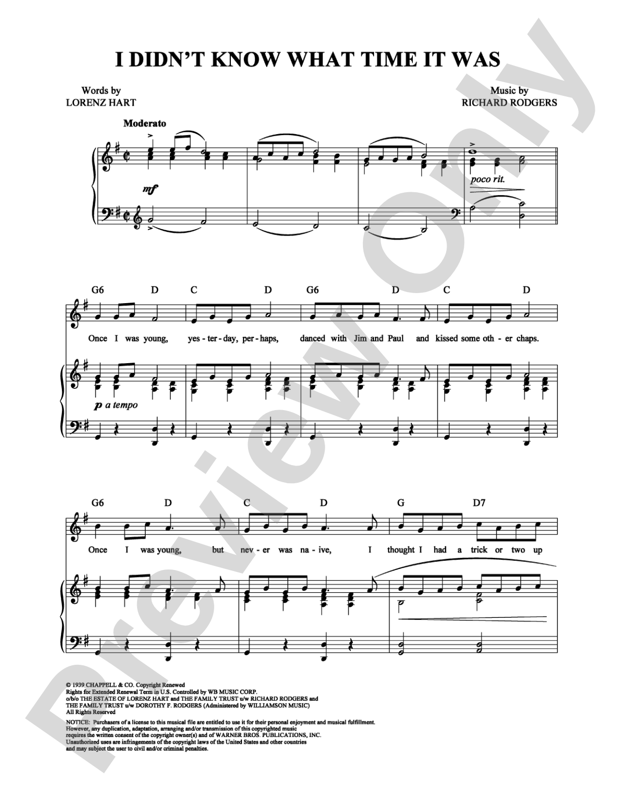 I Didn't Know What Time It Was: Piano/Vocal/Chords Digital Sheet Music