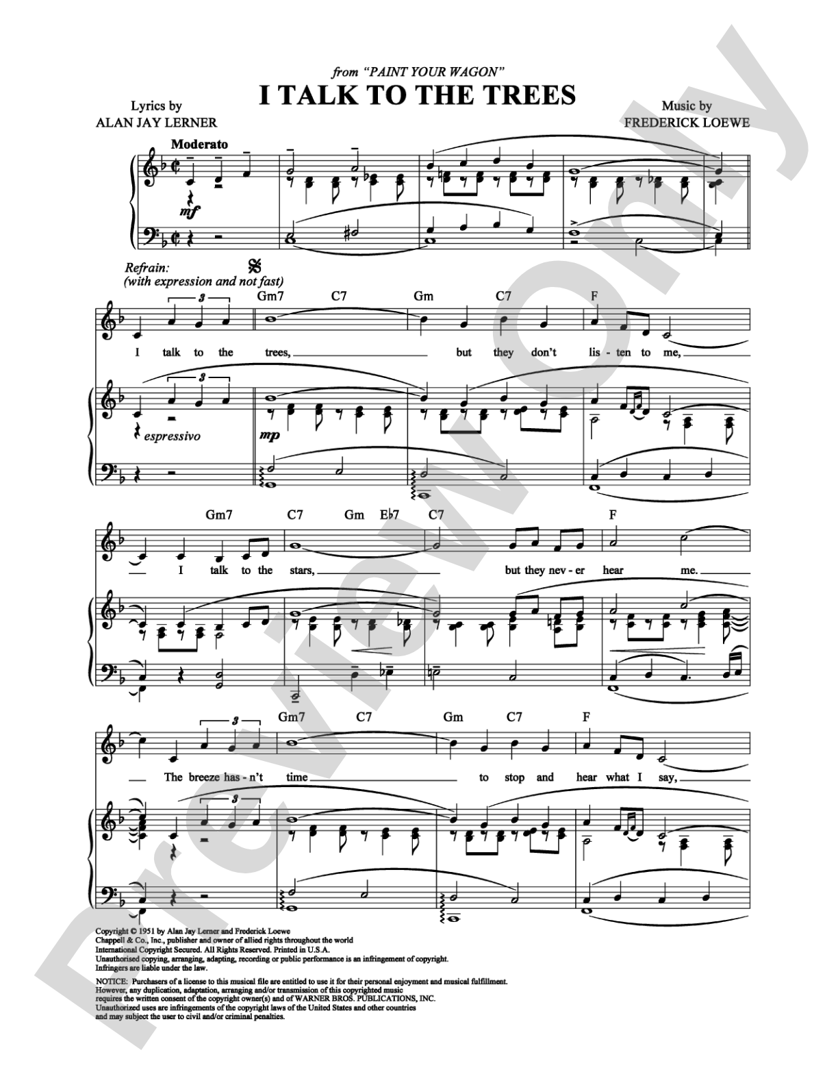 I Talk To The Trees: Piano/Vocal/Chords Digital Sheet Music
