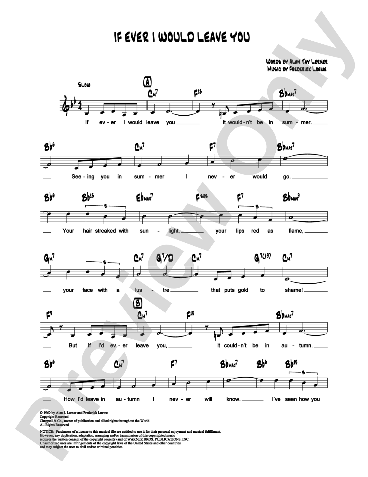 If Ever I Would Leave You: Lead Sheet Digital Sheet Music
