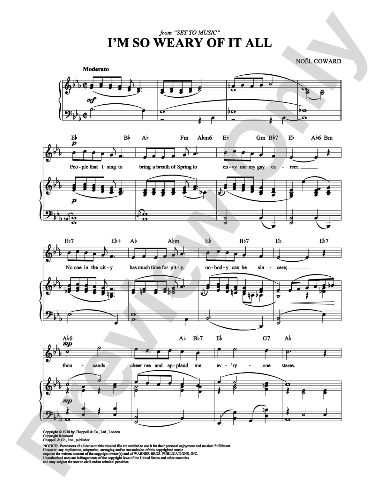 I'm So Weary of It All: Piano/Vocal/Chords Digital Sheet Music