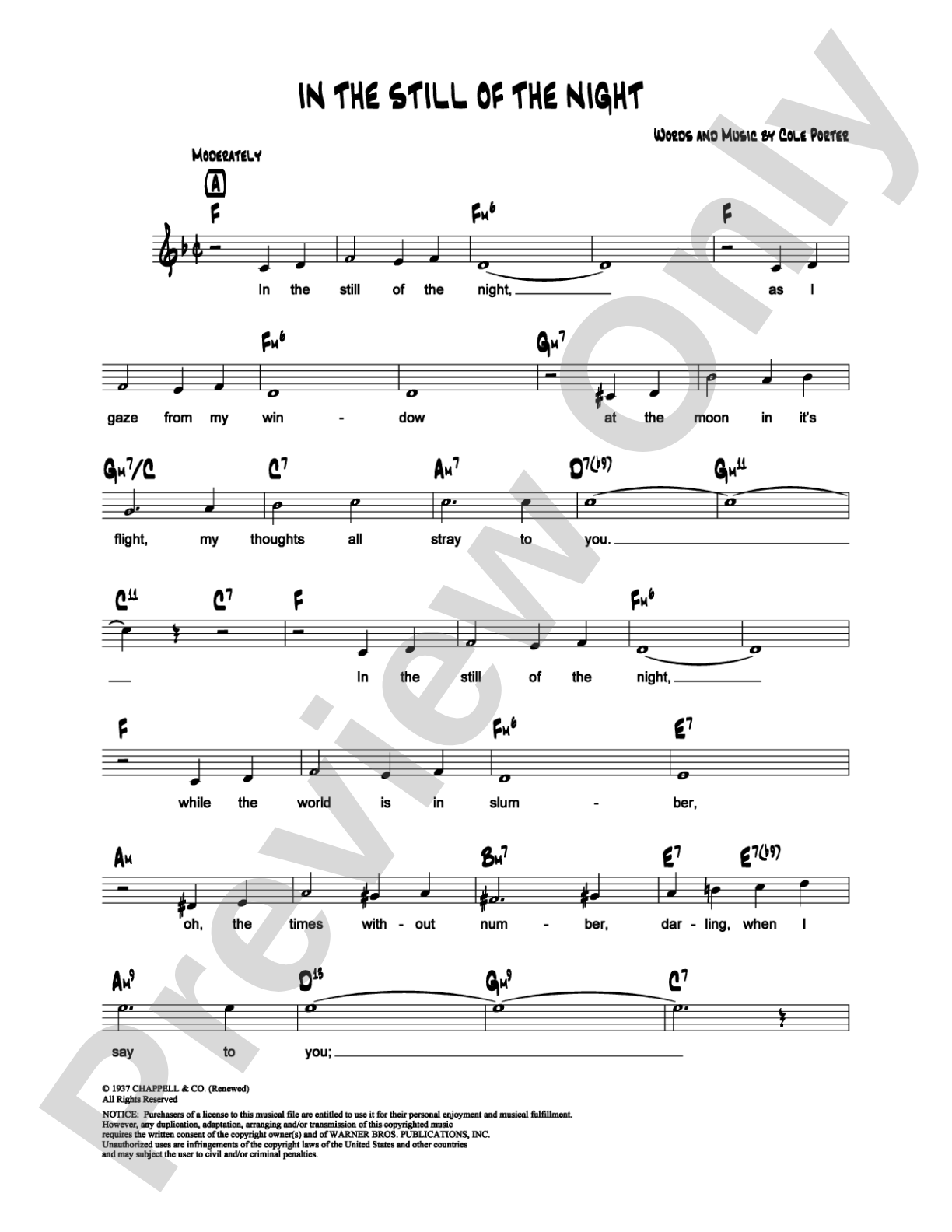 In the Still of the Night: Lead Sheet Digital Sheet Music