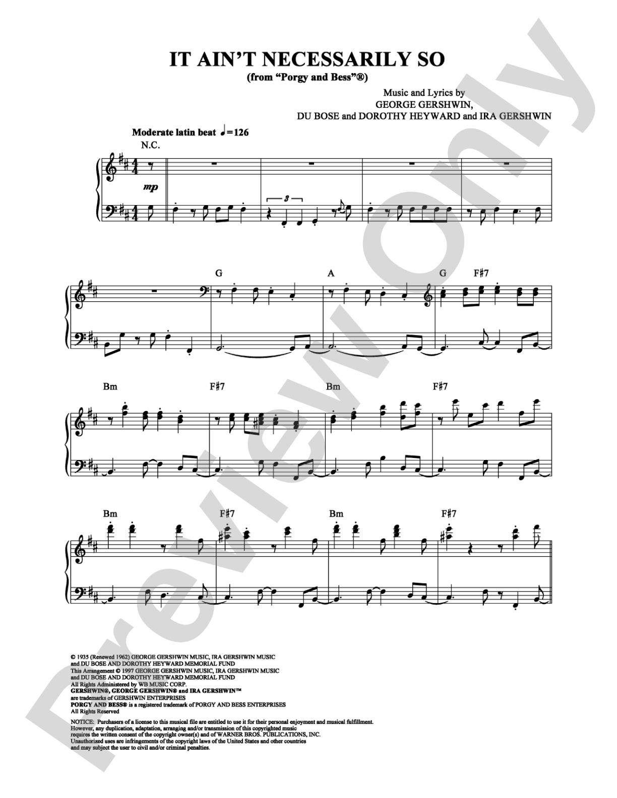It Ain't Necessarily So: Piano Digital Sheet Music