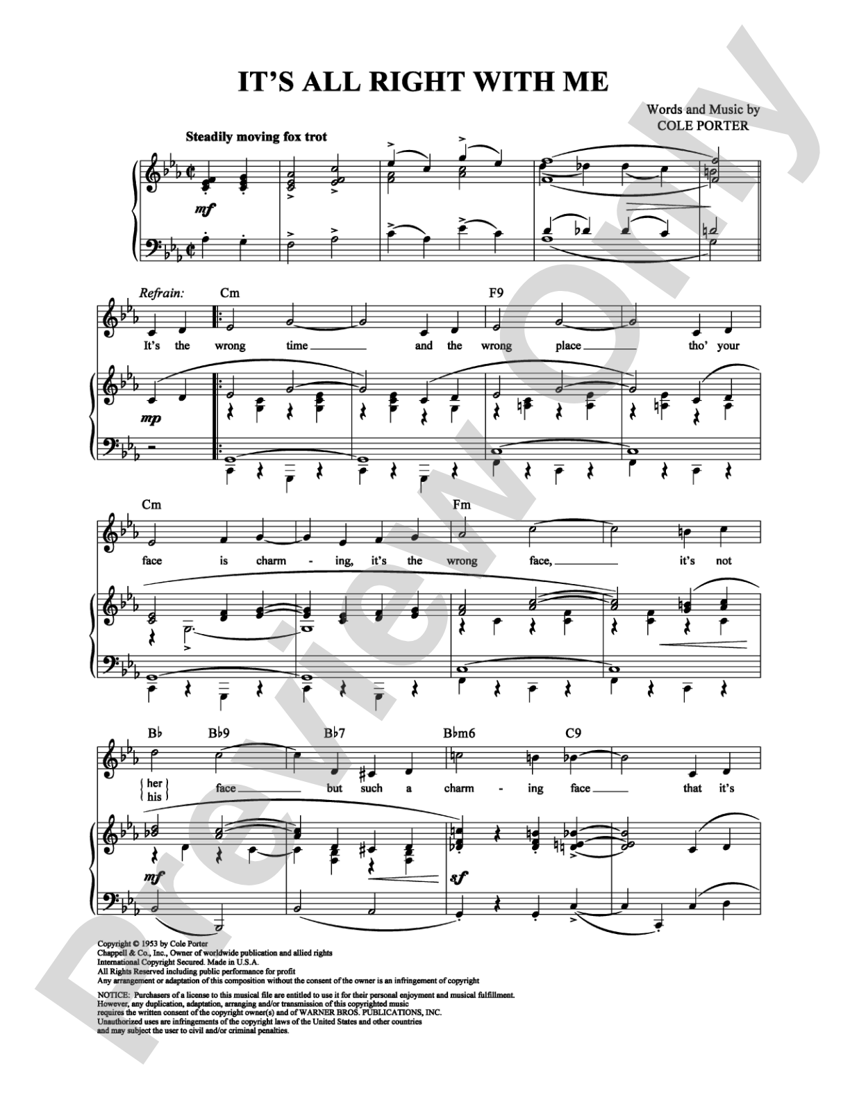 It's All Right With Me: Piano/Vocal/Chords Digital Sheet Music