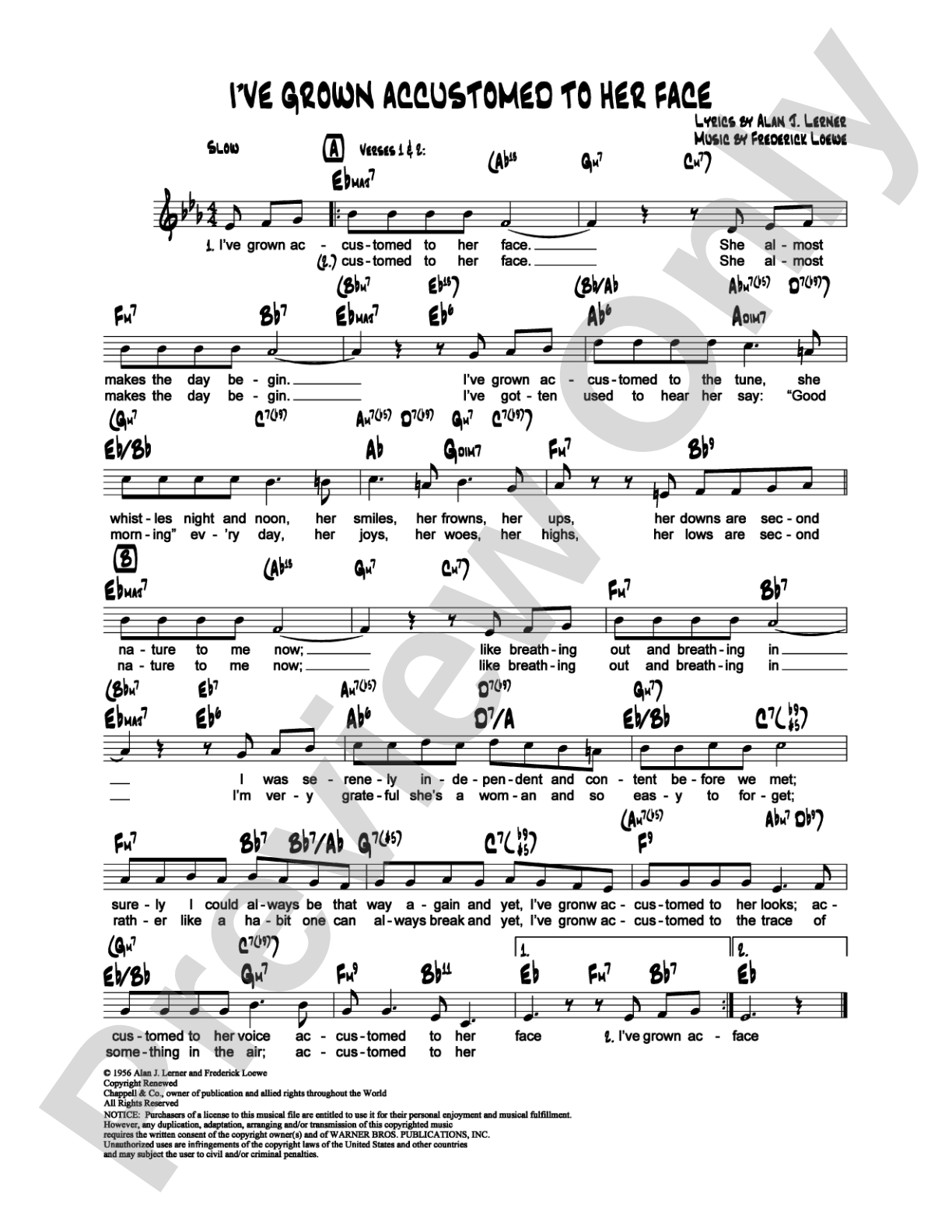 I've Grown Accustomed to Her Face: Lead Sheet Digital Sheet Music