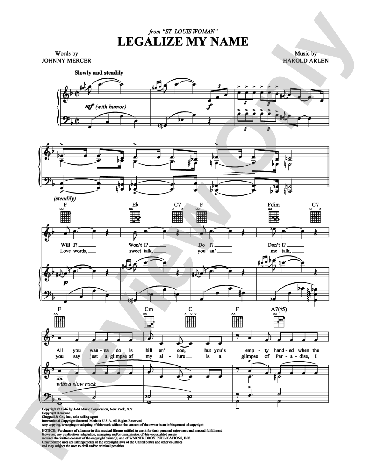 Legalize My Name: Piano/Vocal/Chords Digital Sheet Music