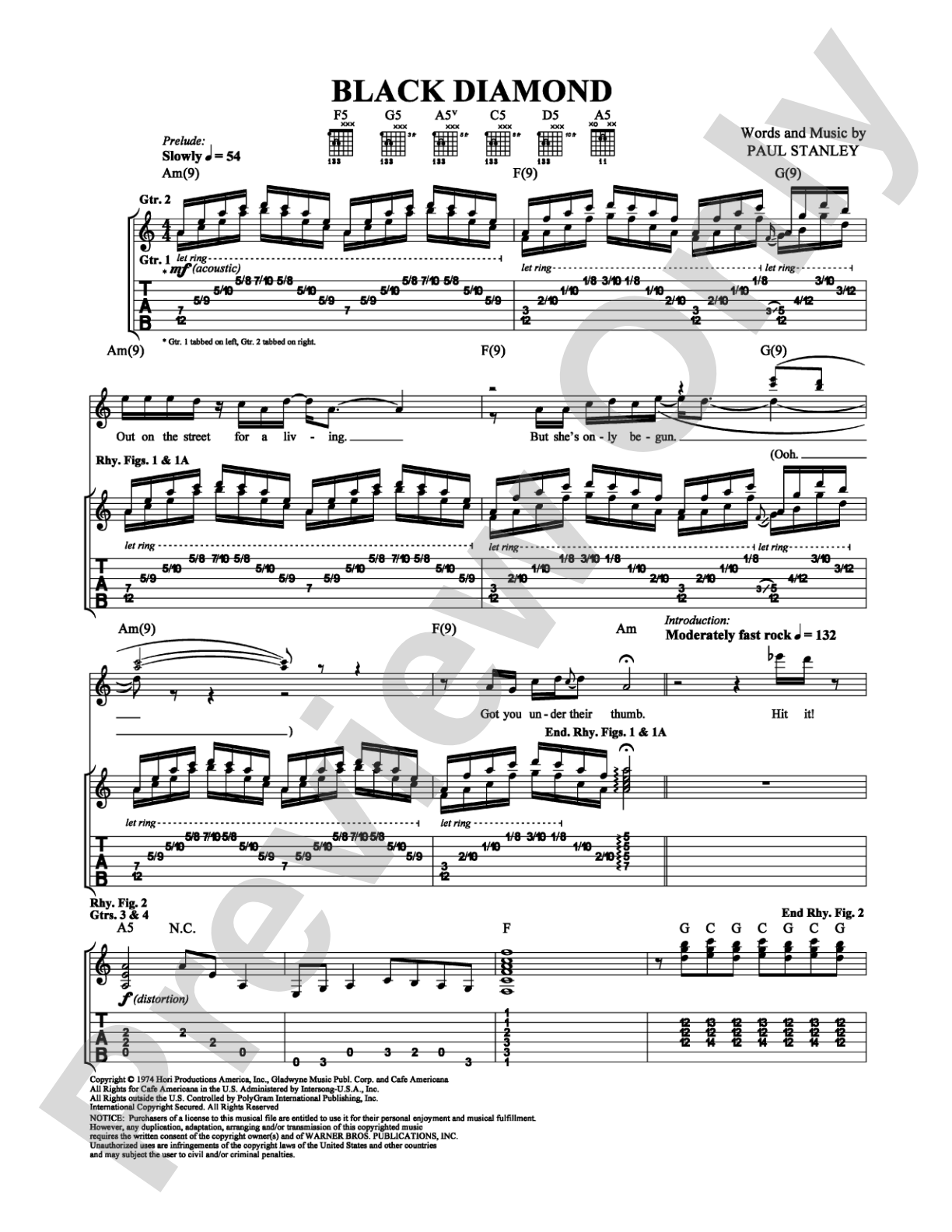 Black Diamond: Guitar TAB Digital Sheet Music