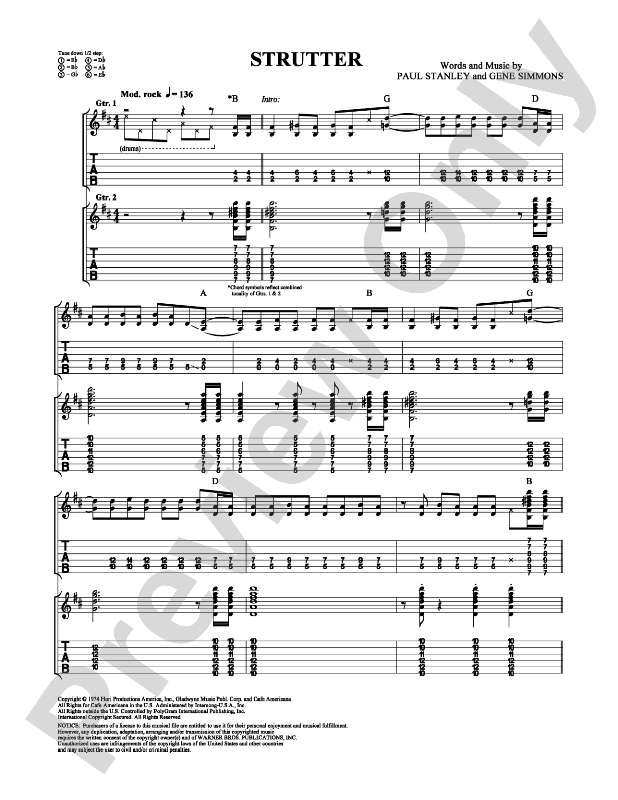 Strutter: Guitar TAB Digital Sheet Music