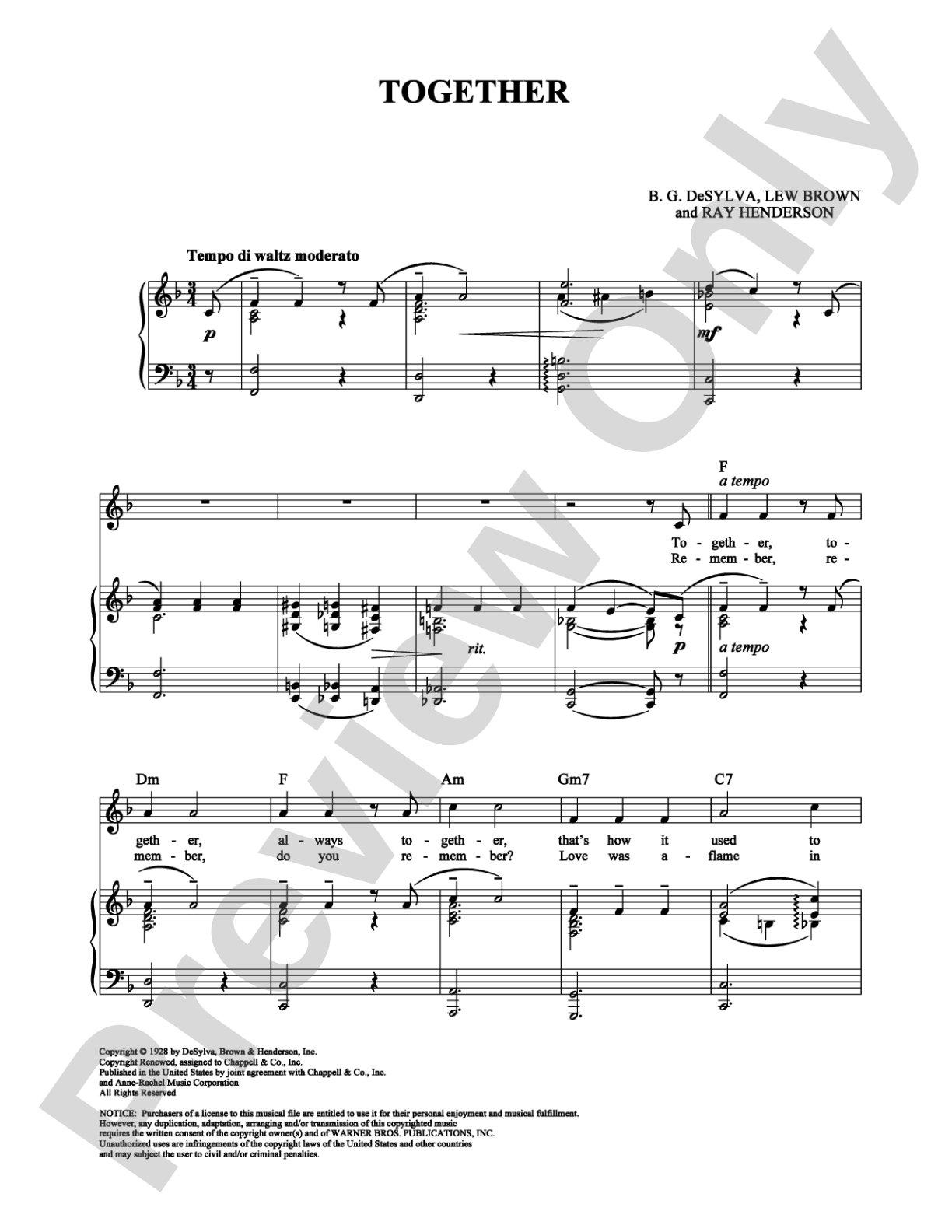 Together: Piano/Vocal/Chords Digital Sheet Music