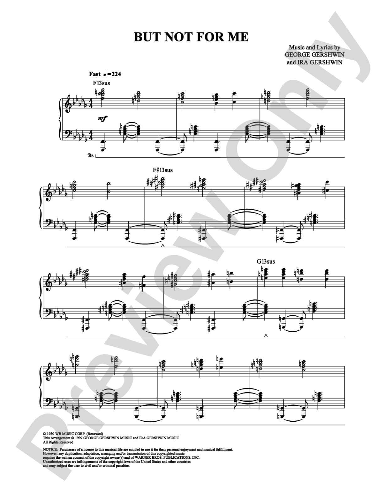 But Not For Me: Piano Digital Sheet Music