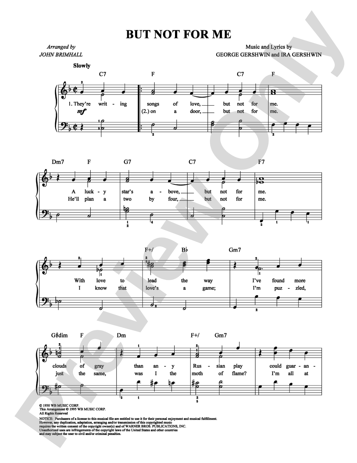 But Not For Me: Easy Piano Digital Sheet Music