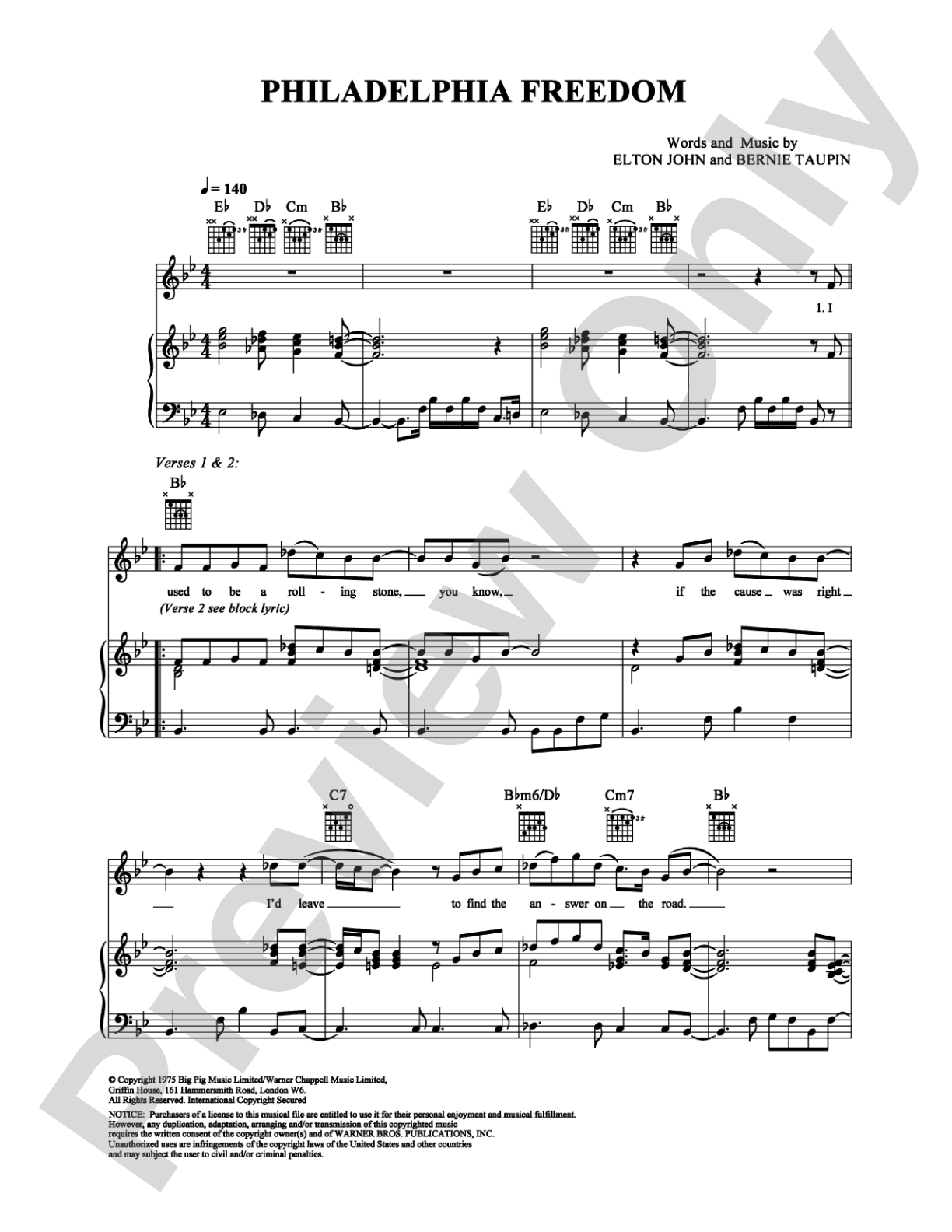 Philadelphia Freedom: Piano/Vocal/Chords Digital Sheet Music