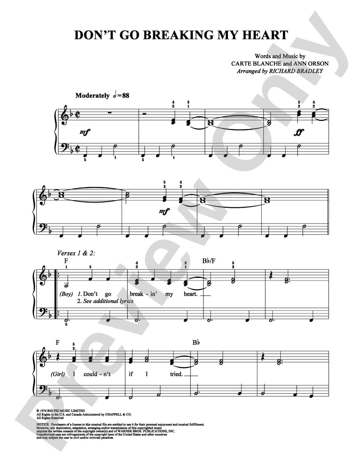 Don't Go Breaking My Heart: Easy Piano Digital Sheet Music