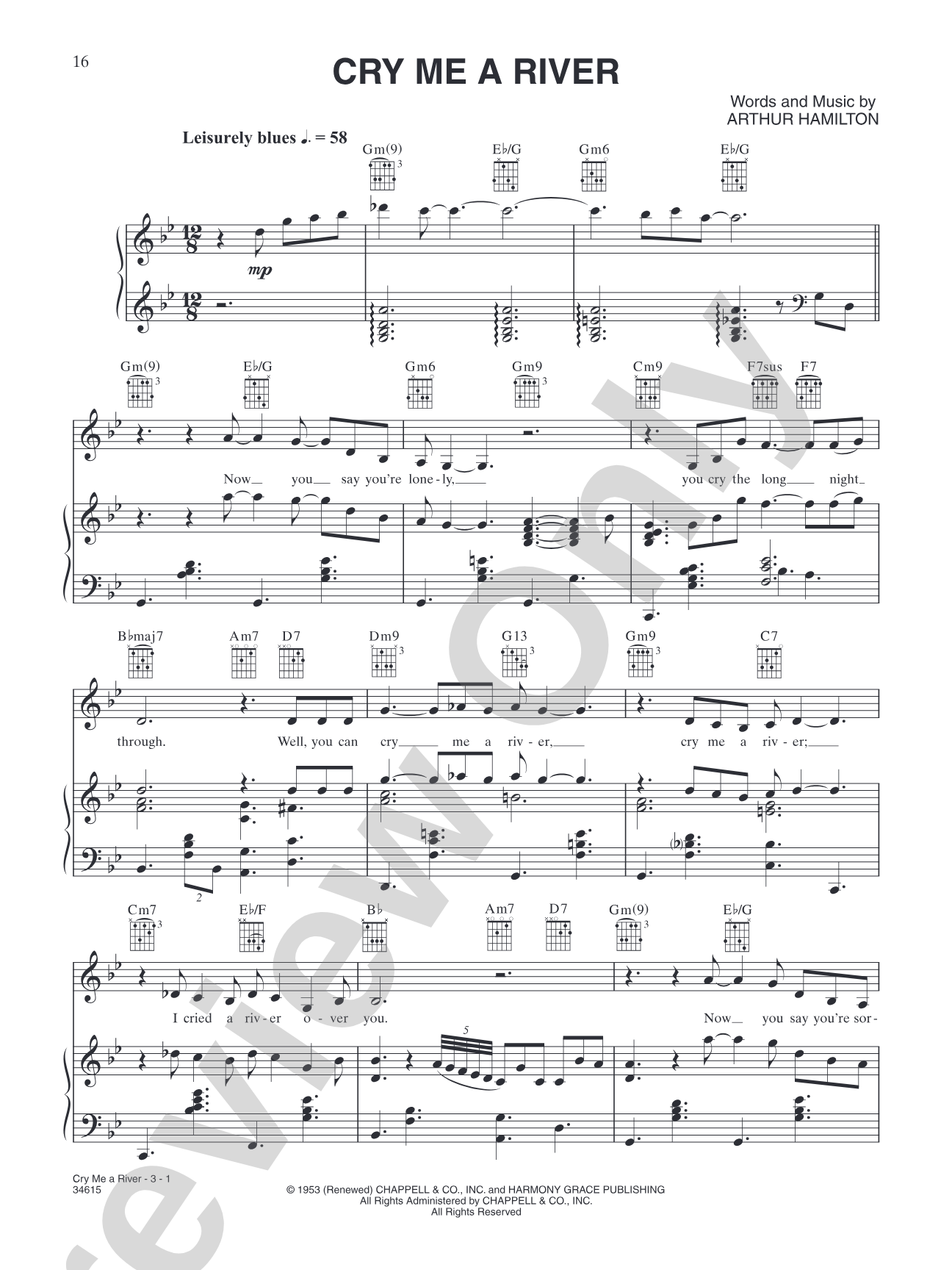 Cry Me a River: Piano/Vocal/Chords