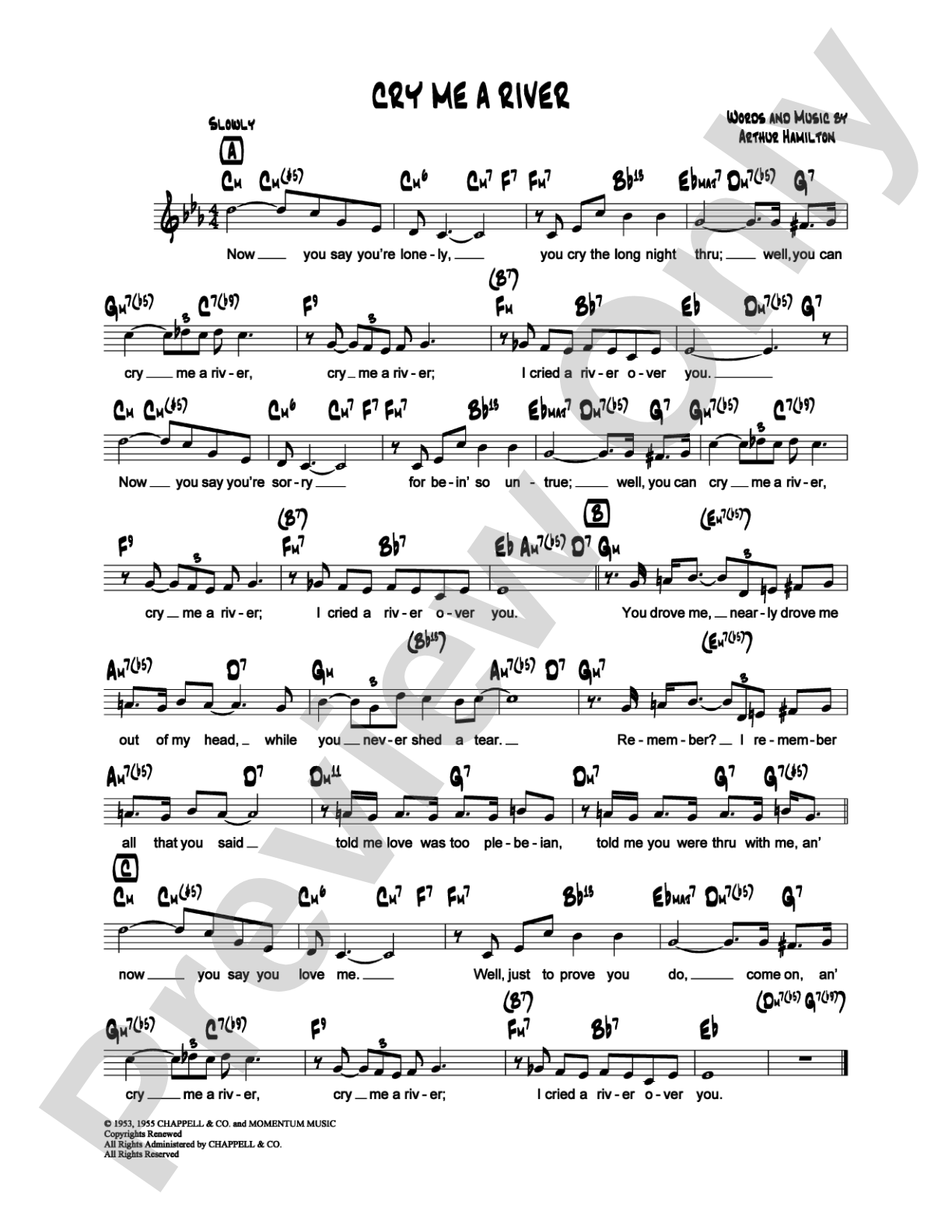Cry Me a River: Lead Sheet Digital Sheet Music