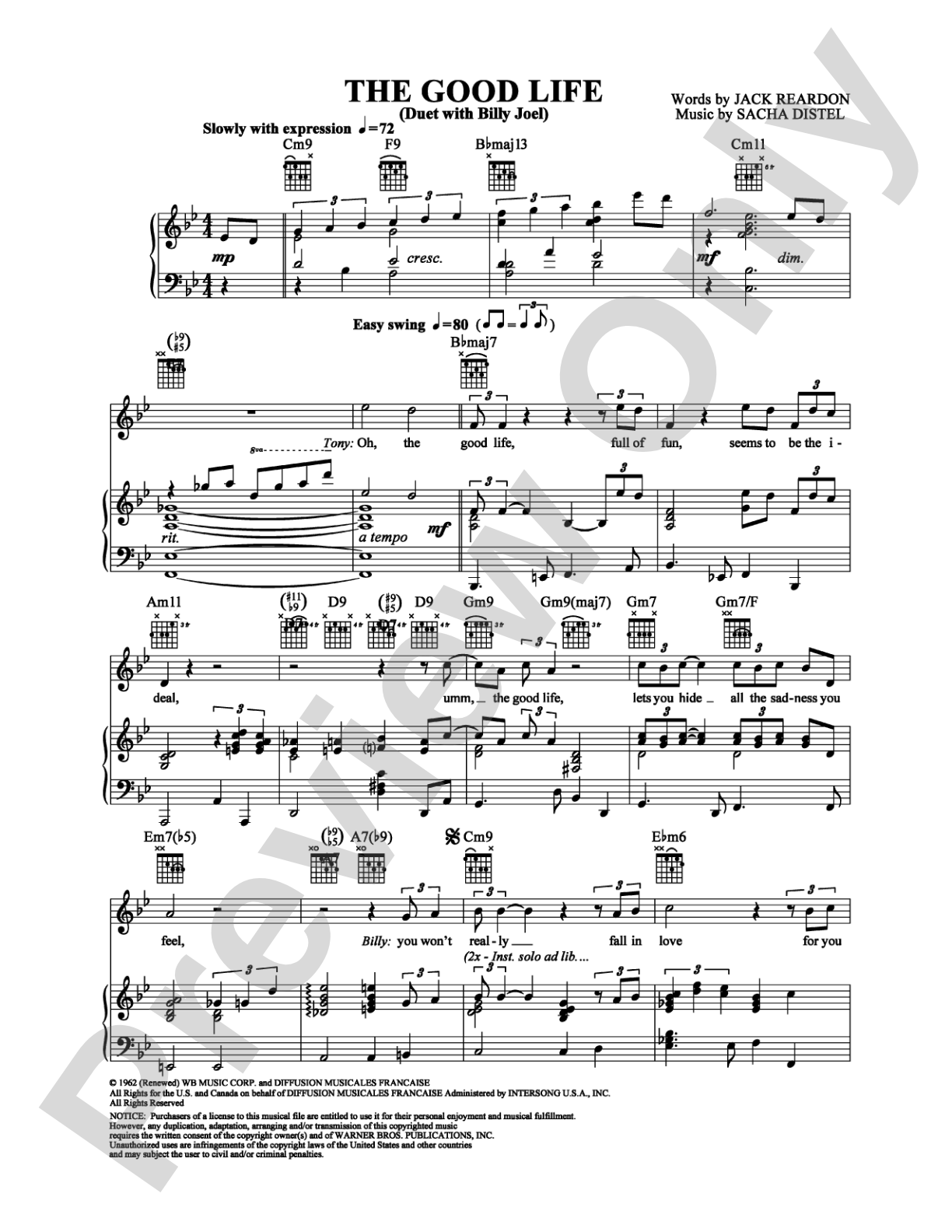 The Good Life: Piano/Vocal/Chords Digital Sheet Music