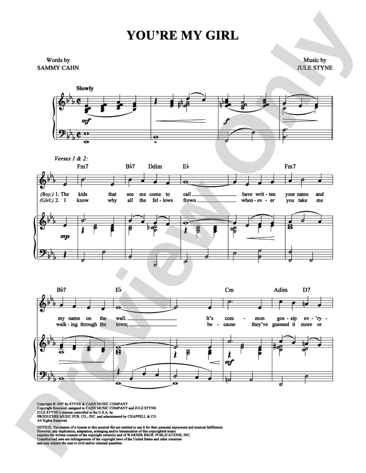 You're My Girl: Piano/Vocal/Chords Digital Sheet Music